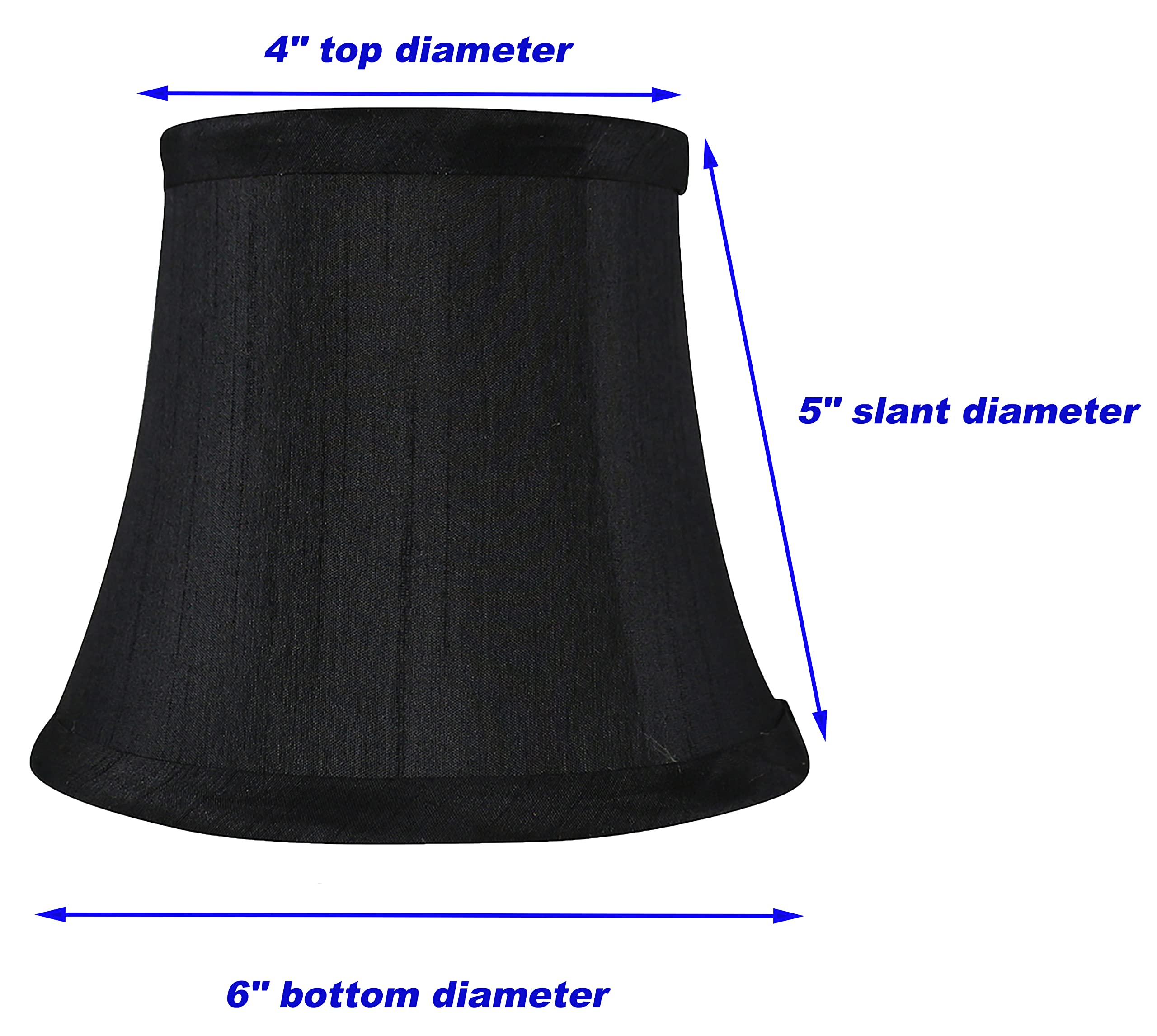 Meriville Set Of 2 Black Faux Silk Chandelier Lamp Shades - Softback Bell Shape, Clip-On Fitter For Candelabra Bulbs, 4'' X 6''