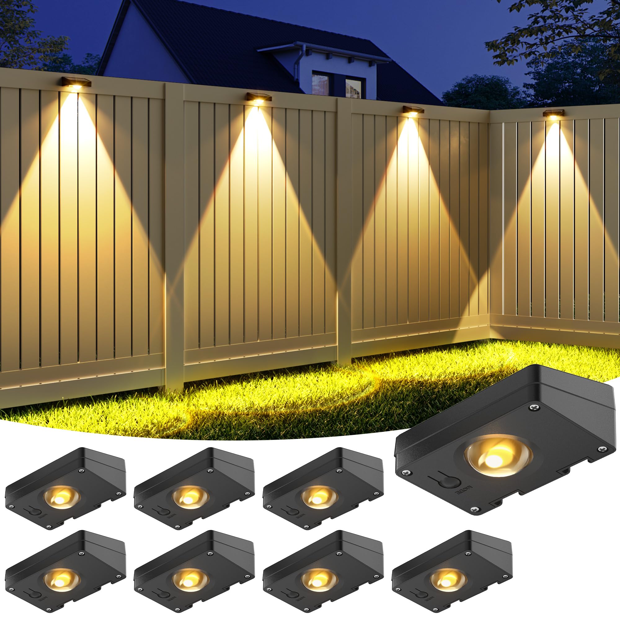 VOLISUN Solar Fence Lights, Fence Lights Solar Powered, IP65 Waterproof LED, 3 Color Temperatures Solar Light for Fence, Yard, W