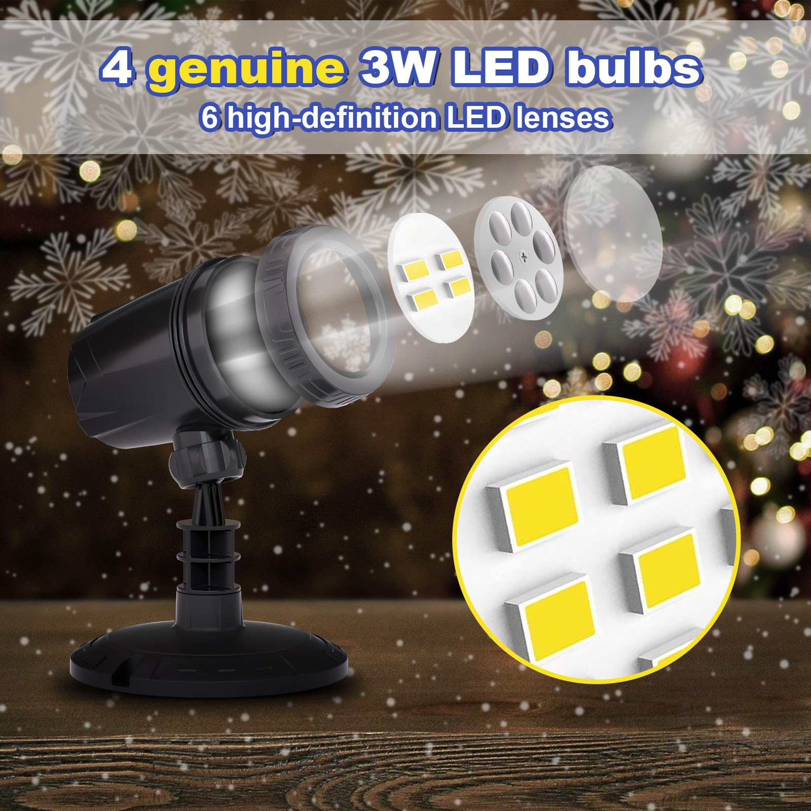 Snowflake Projection Light, Christmas Outdoor High Definition Single Head Snowflake Light, Led Snowfall Spotlight With Ip65 Wate