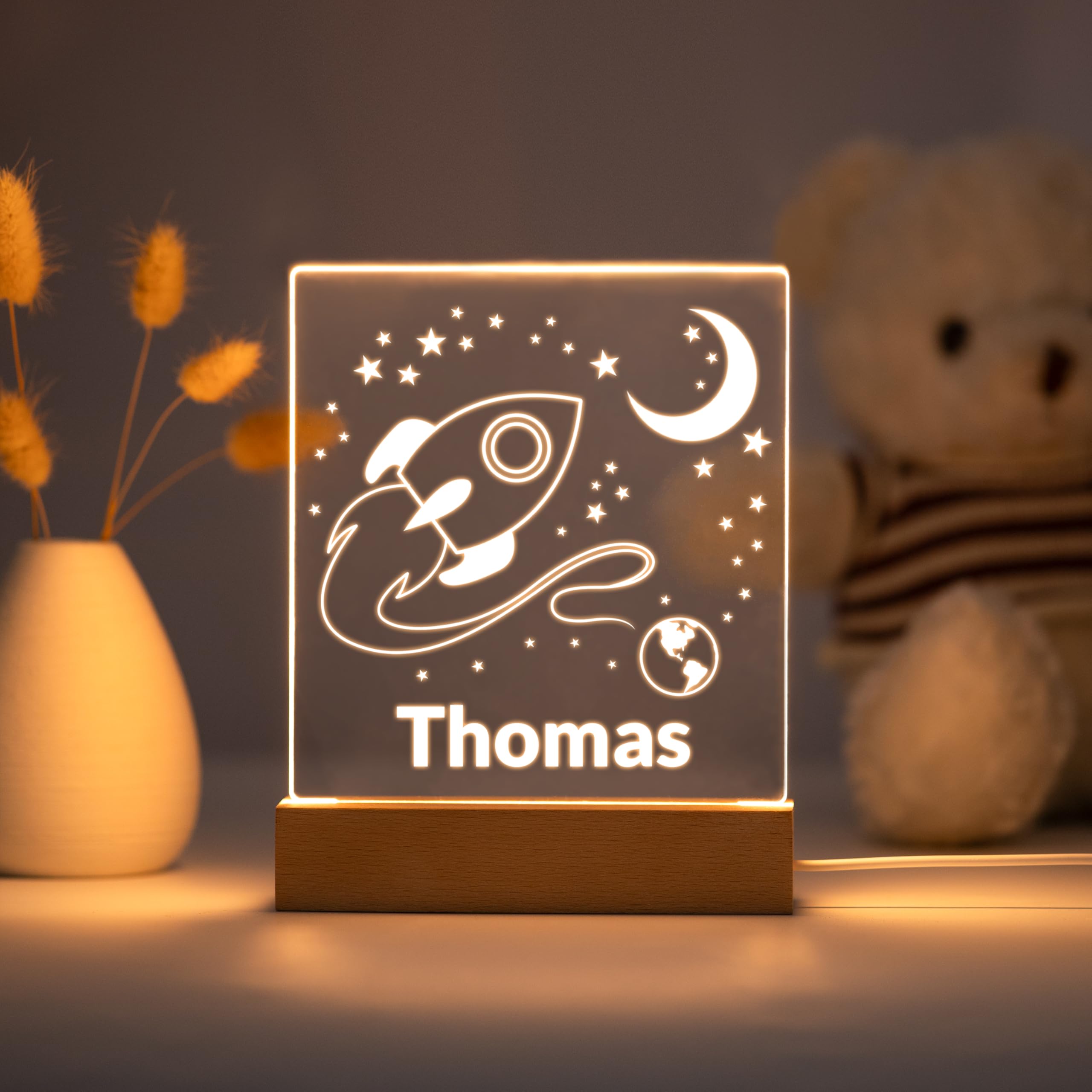 Personalized Night Light For Kids Girls Boys Customized Gifts For Baby Bedroom Rocket Spaceship