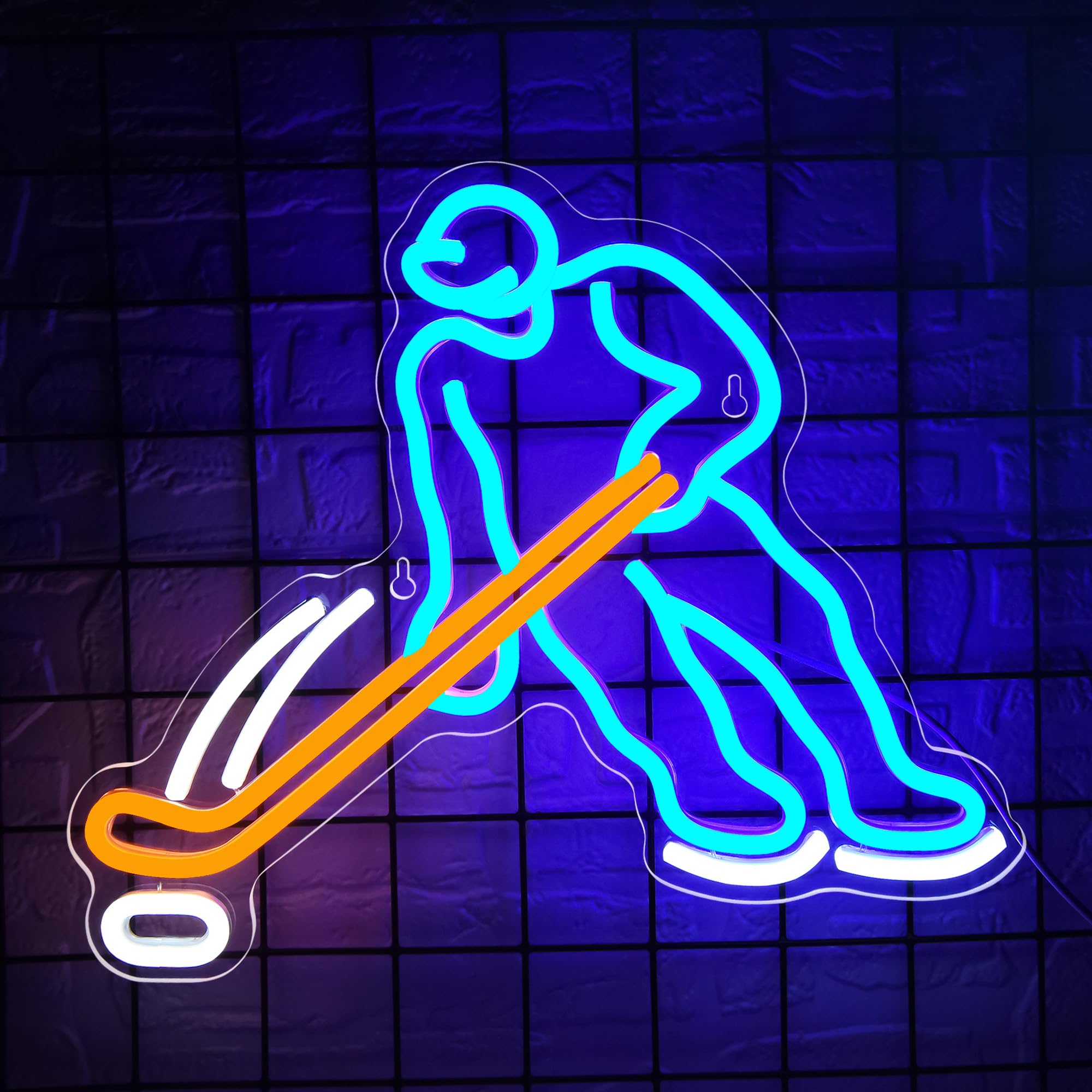 LALAON Ice Hockey Neon Light Sign, Blue and Yellow, Acrylic, 13.8x11.8in, Model ZKXD10003, Great for Garage, Man Cave, Bar,