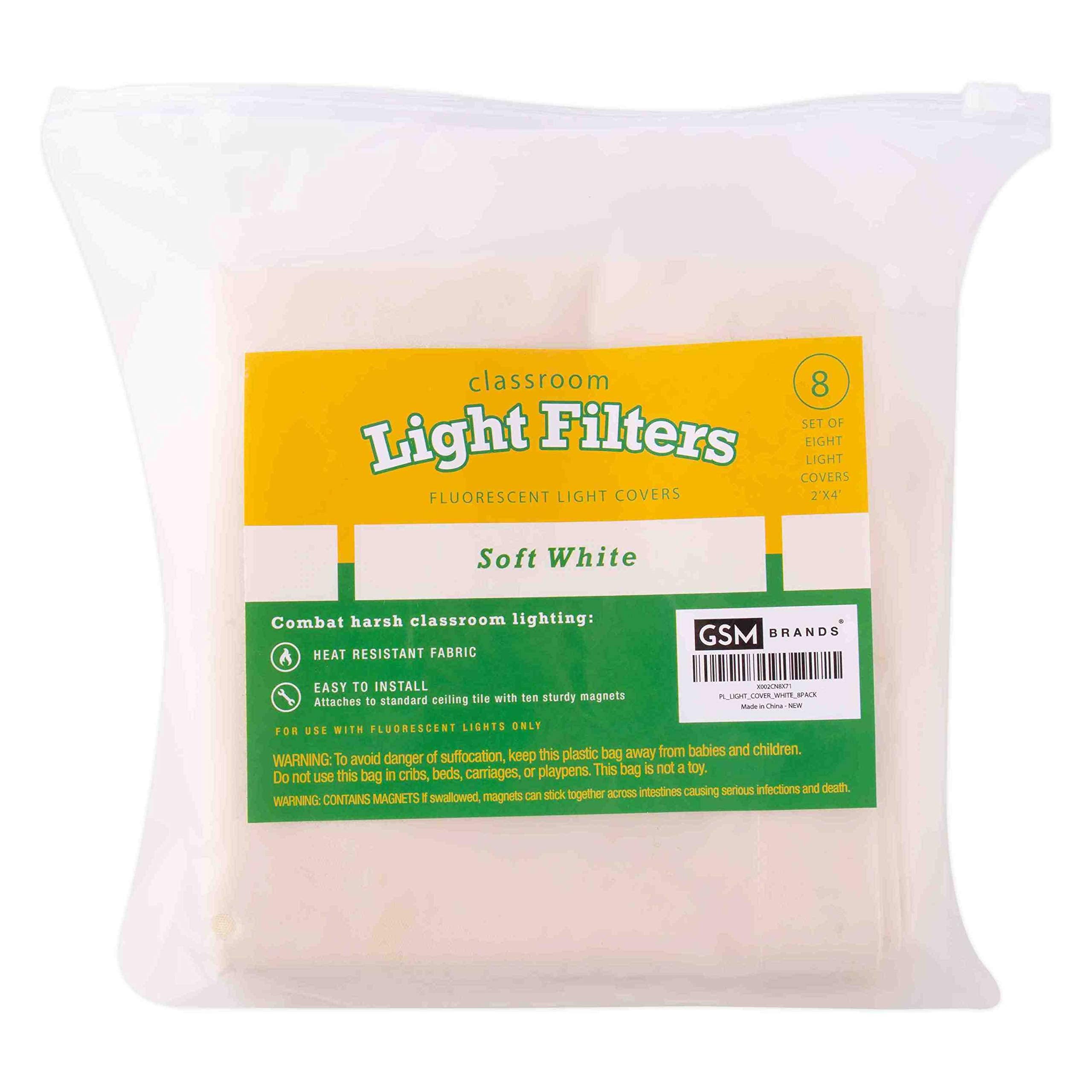 Fluorescent Light Diffuser Covers (Set Of 8) Filters Light For Classrooms And Offices - Flame-Retardant Fabric (Soft White)