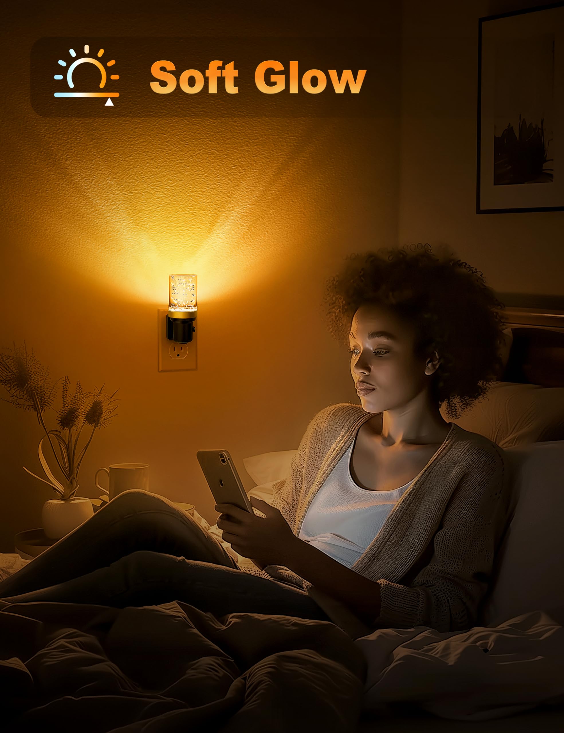 Jandcase Dimmable Night Light - Auto On/Off Sensor, Amber Led, 0-100Lm Brightness, Bathroom & Bedroom Decoration