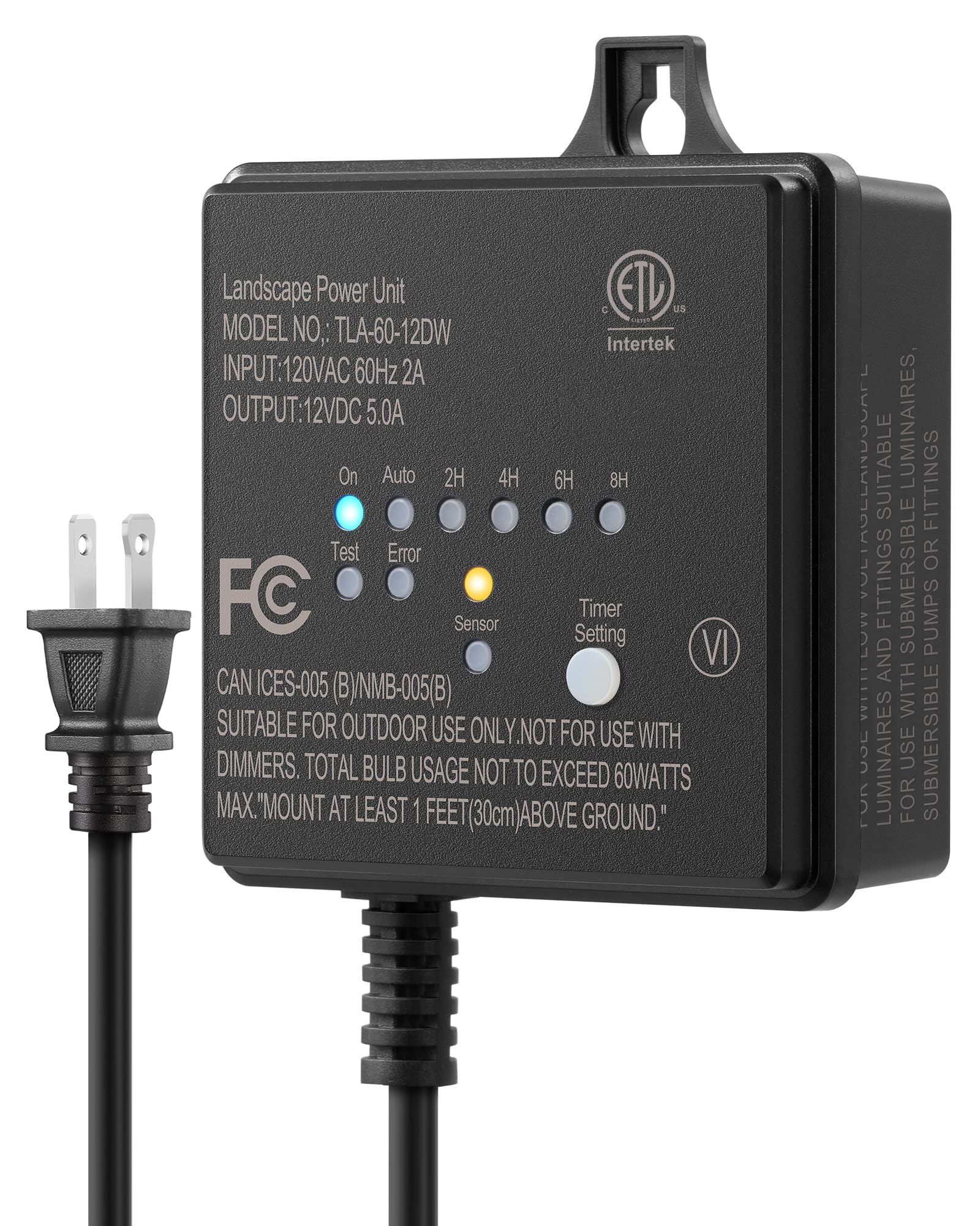 Dewenwils 60W 120V Ac To 12V Dc Outdoor Low Voltage Transformer With Timer And Photocell Light Sensor, Weatherproof, Specially For Led Landscape Lighting, Spotlight, Pathway Light, Etl Listed