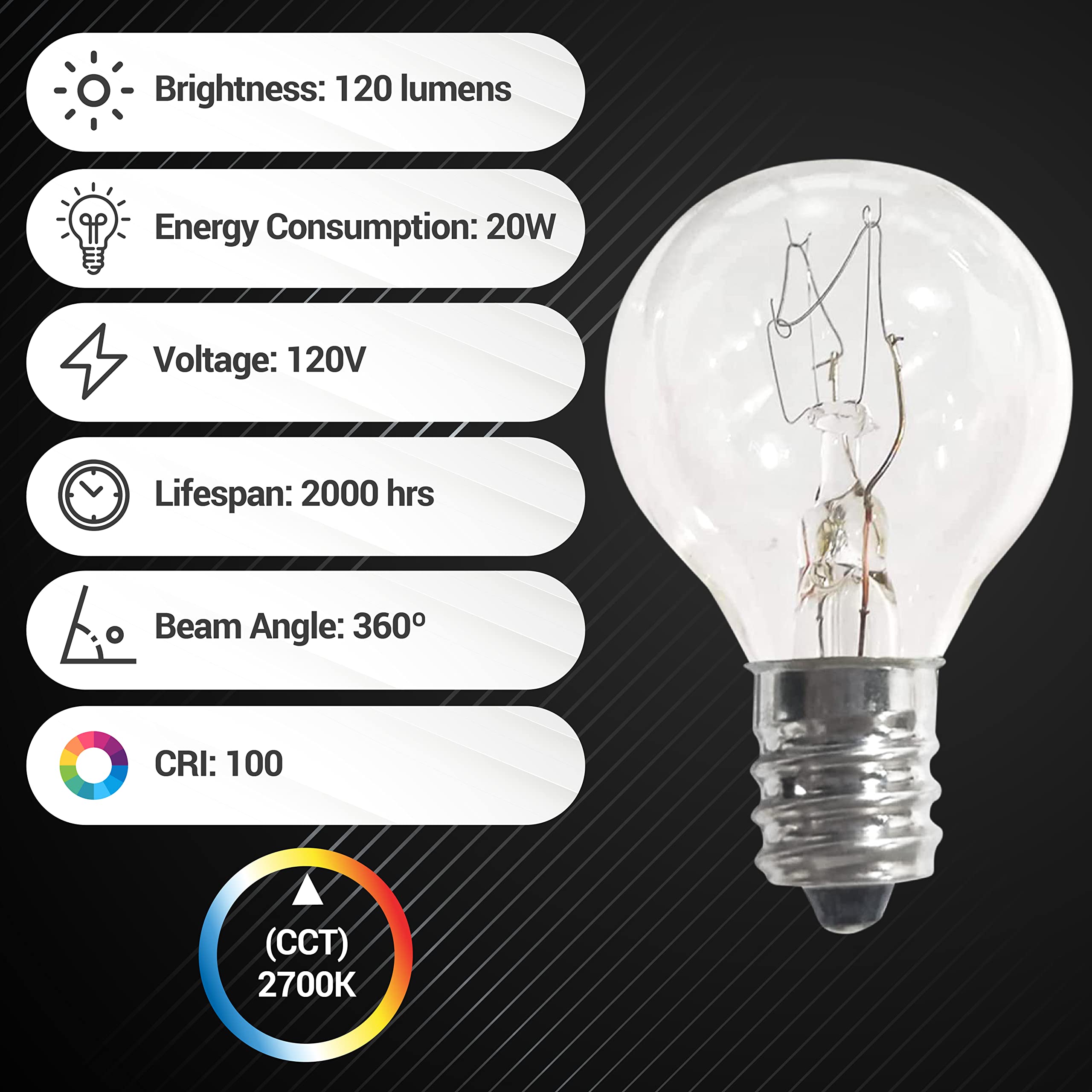 BlueStars G30 E12 20W Dimmable Clear Light Bulbs for Scentsy Warmers - Pack of 8, Lead Material, Long Lifespan