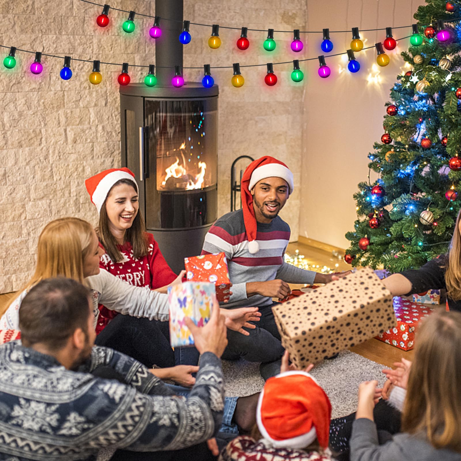 Abeja 25 Pack G40 Multicolor Led Replacement Bulbs, E12/C7 Candelabra Base Led Shatterproof Globe Bulbs For Outdoor Christmas String Lights, 0.6W Energy-Saving Night Light Bulbs, 2700K Warm White