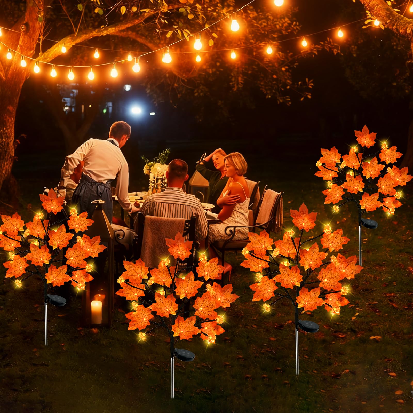 Laiamer 4Pack Fall Solar Lights Outdoor Decorative  Waterproof 80Led Orange Solars Lights Outdoor With 8 Modes  Pumpkin Solar Light For Fall Yard Outside Halloween Thanksgiving Decorations
