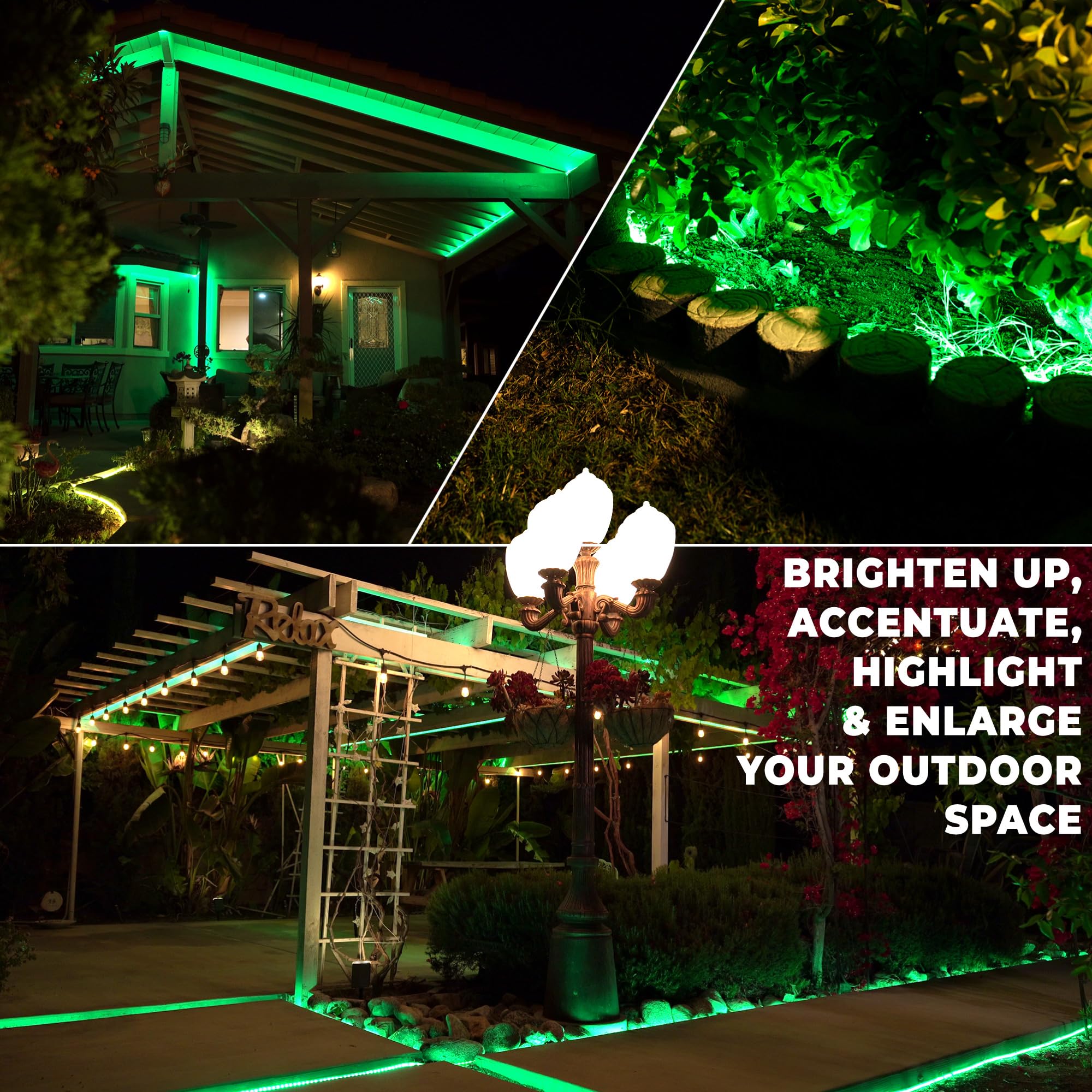 Wyzworks 288Leds 25Ft Led Outside Rope Lights, Outdoor Etl Certified Waterproof Permanent 360 Degree Light Emitting, Flexible Tube, Connectable, Christmas Palm Tree Exterior Landscape, Green