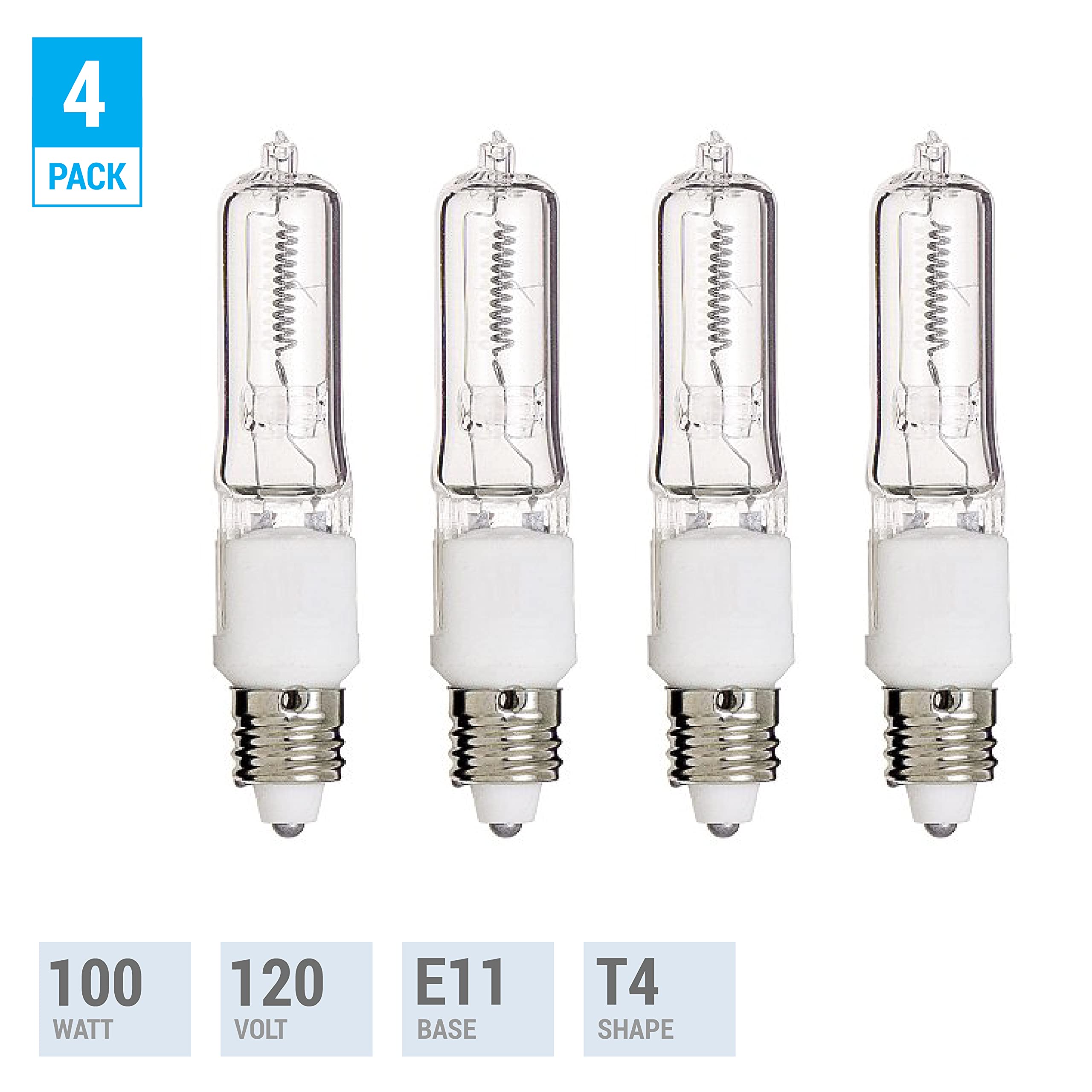 Pack Of 4 - 100 Watt Jde11 Halogen Candelabra Bulb - 100W T4 120V Light Bulbs-Clear Finish -E11 Mini-Candelabra Base T4 Bulb-Dim
