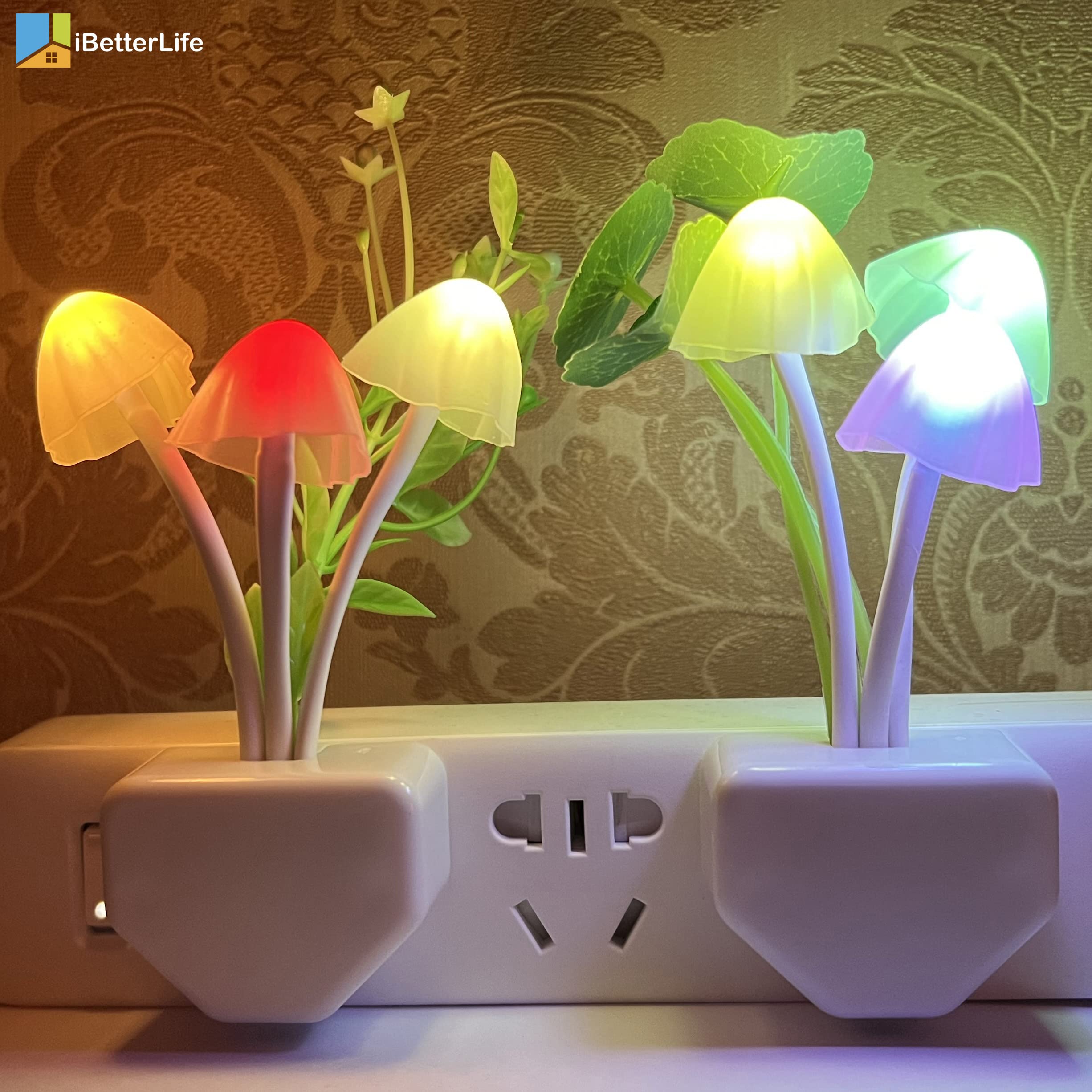 Ibetterlife Led Smart Sensor 0.6W Color Changing Plug-In Night Lights For Kids Adults Cute Mushroom Bedroom Home Decor Light Wal