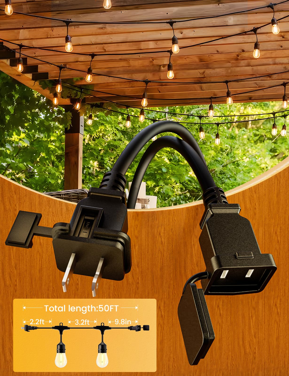 Svater Outdoor LED String Lights 75FT, Black, 26 Shatterproof Bulbs, IP65 Waterproof, Dimmable 2700K Warm White, Model ILE26-180752