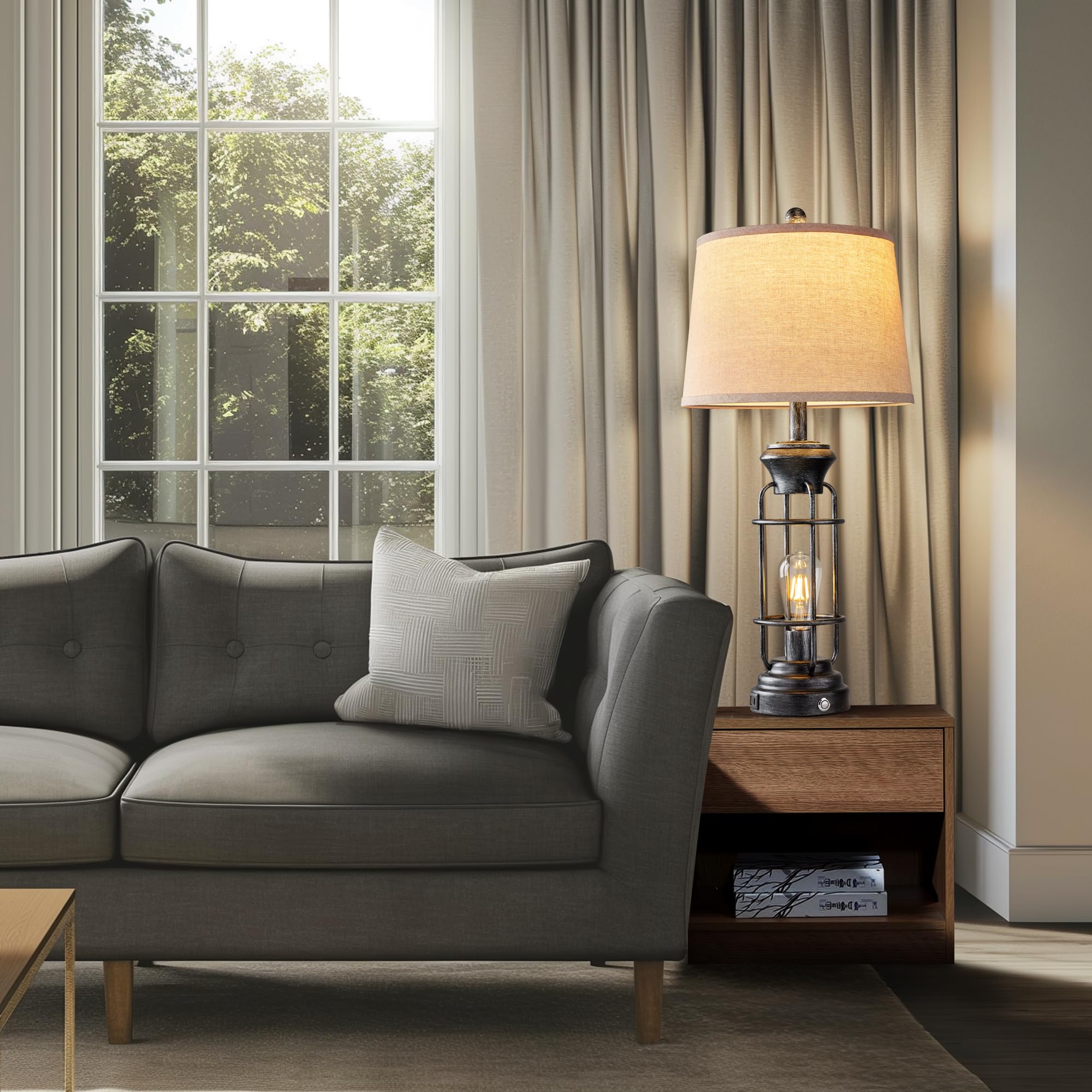 Reaketon 29.3'' Table Lamp For Living Room With Usb Charging Ports, Tall Table Lamp Set Of 2,3-Way Dimmable Lamps For Bedroom, B