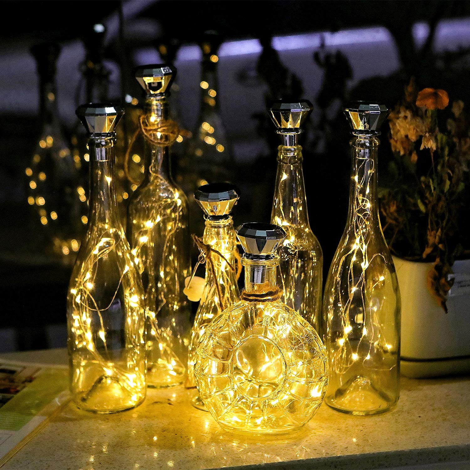 Ostritec Upgraded Solar Diamond Shaped Wine Bottle Lights  8 Pack 20 Led Fairy Lights With Solar Cork Lights Outdoor Waterproof For Wedding Party Decor Women Gift
