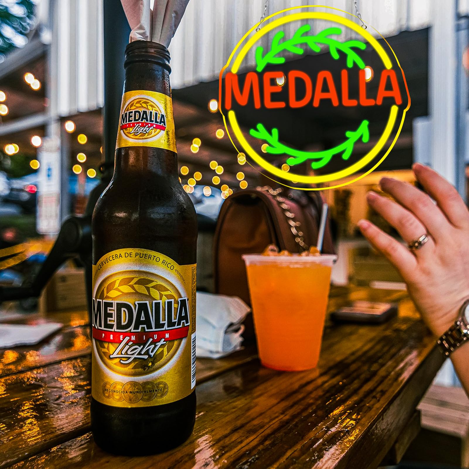 WonderfulLife Beer Neon Sign - Bright LED Wall Art for Bar, Pub, or Garage - 16x12 inches, Medalla Color, Plastic Material