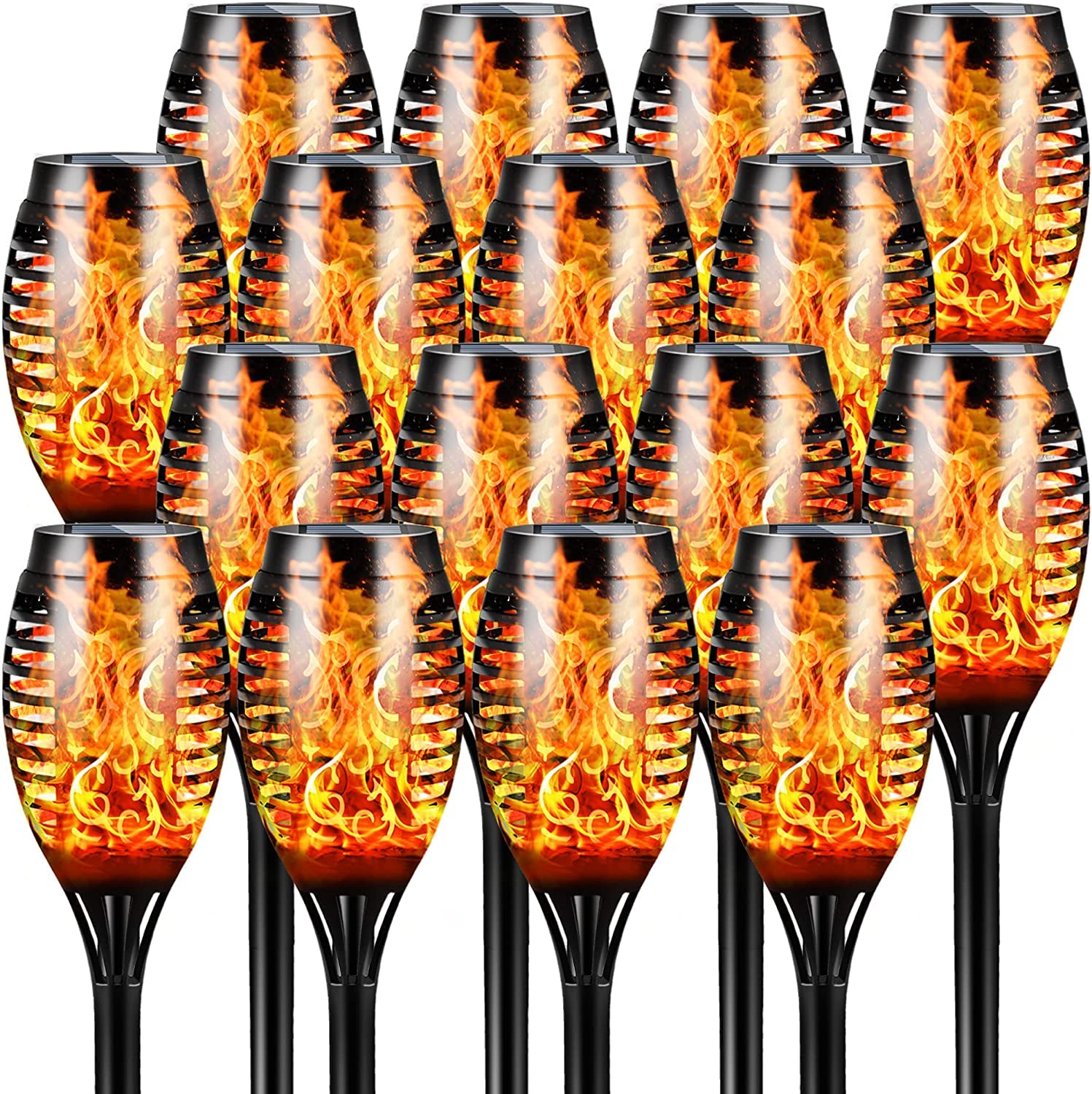 Otdair Solar Halloween Lights Outdoor Waterproof  16 Pack 12LED Tiki Torches for Outside with Flickering Flame  IP65 Backyard Lights Outdoor Auto On/Off for Garden  Patio  Yard  Pathway