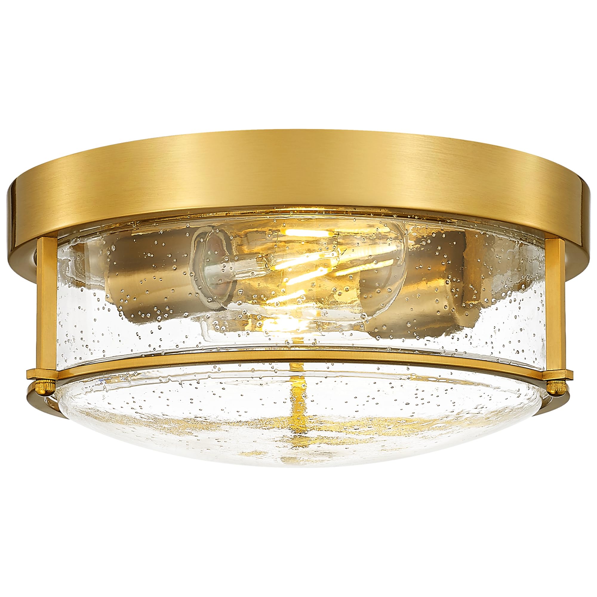 FEMILA 12in Ceiling Light Fixture, 2-Light Flush Mount, Brass Gold Finish, Seeded Glass, Model 4FTJ22-F BG