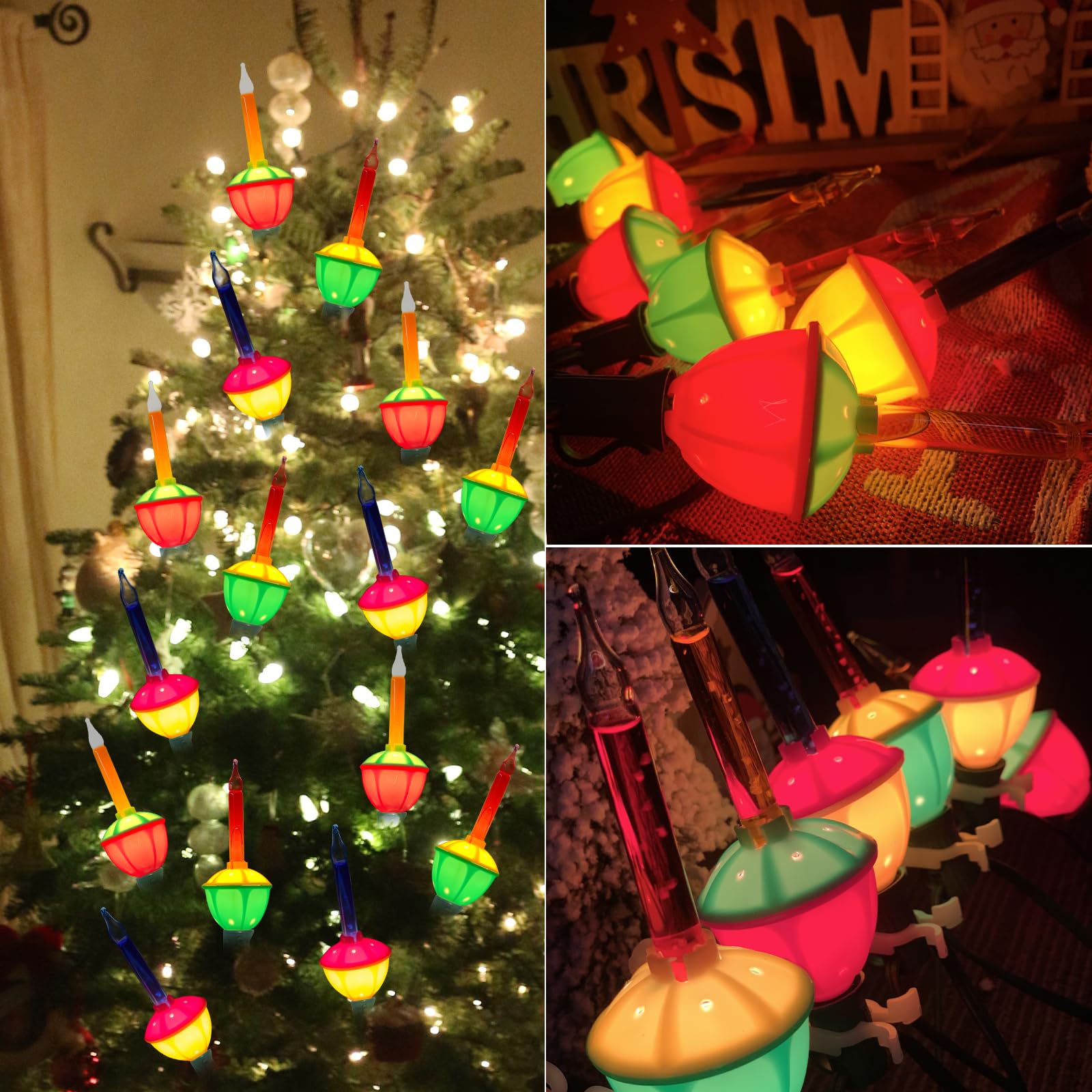 Romasaty Christmas Bubble Lights - 4 Pack Multi-Color C7/E12 Candelabra Base Holiday Decoration
