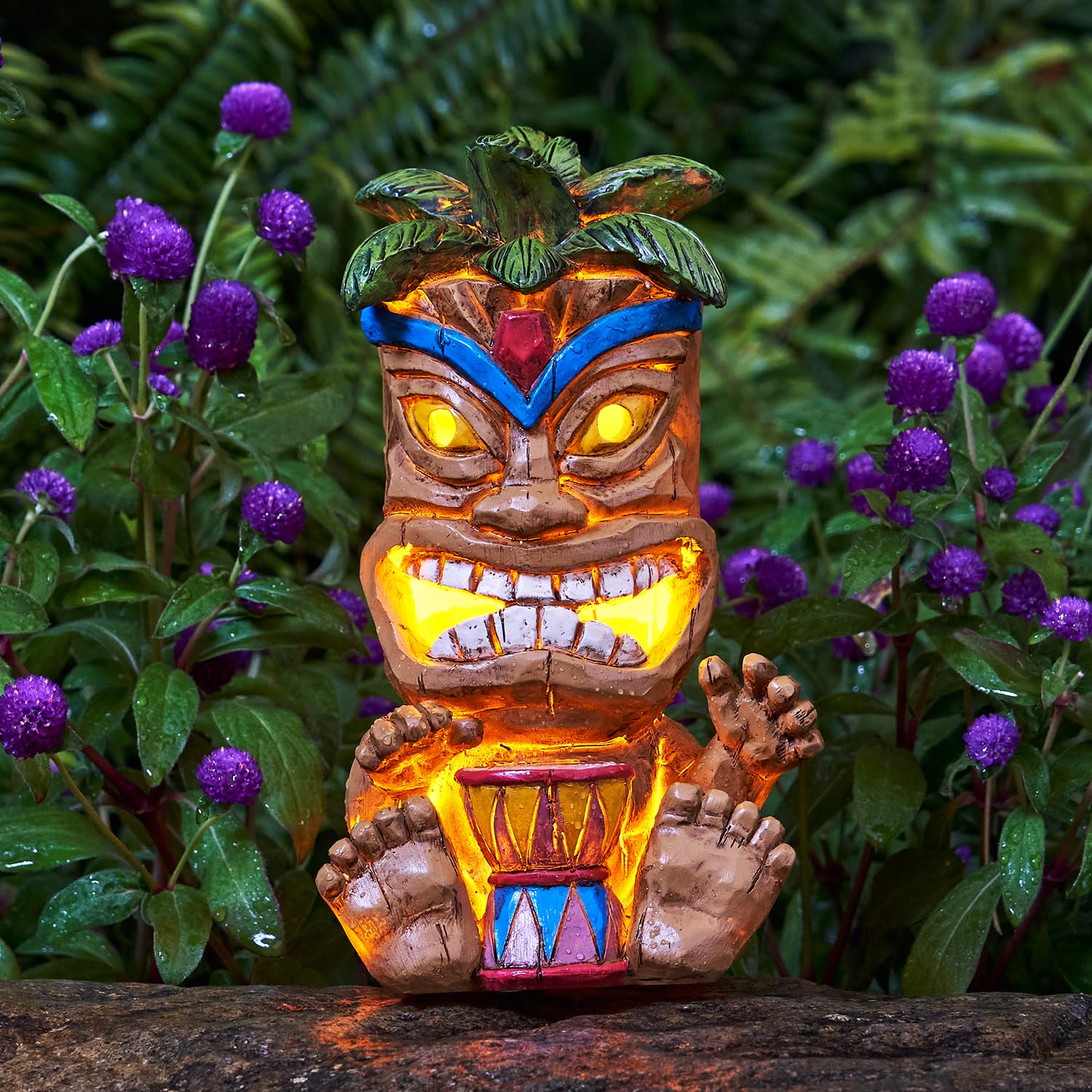 Yiosax Outdoor Tiki Statue Decoration-Solar Power Light Tiki Garden Statues-Tiki Bar Decor Totem Pole Waterproof Figurines for G
