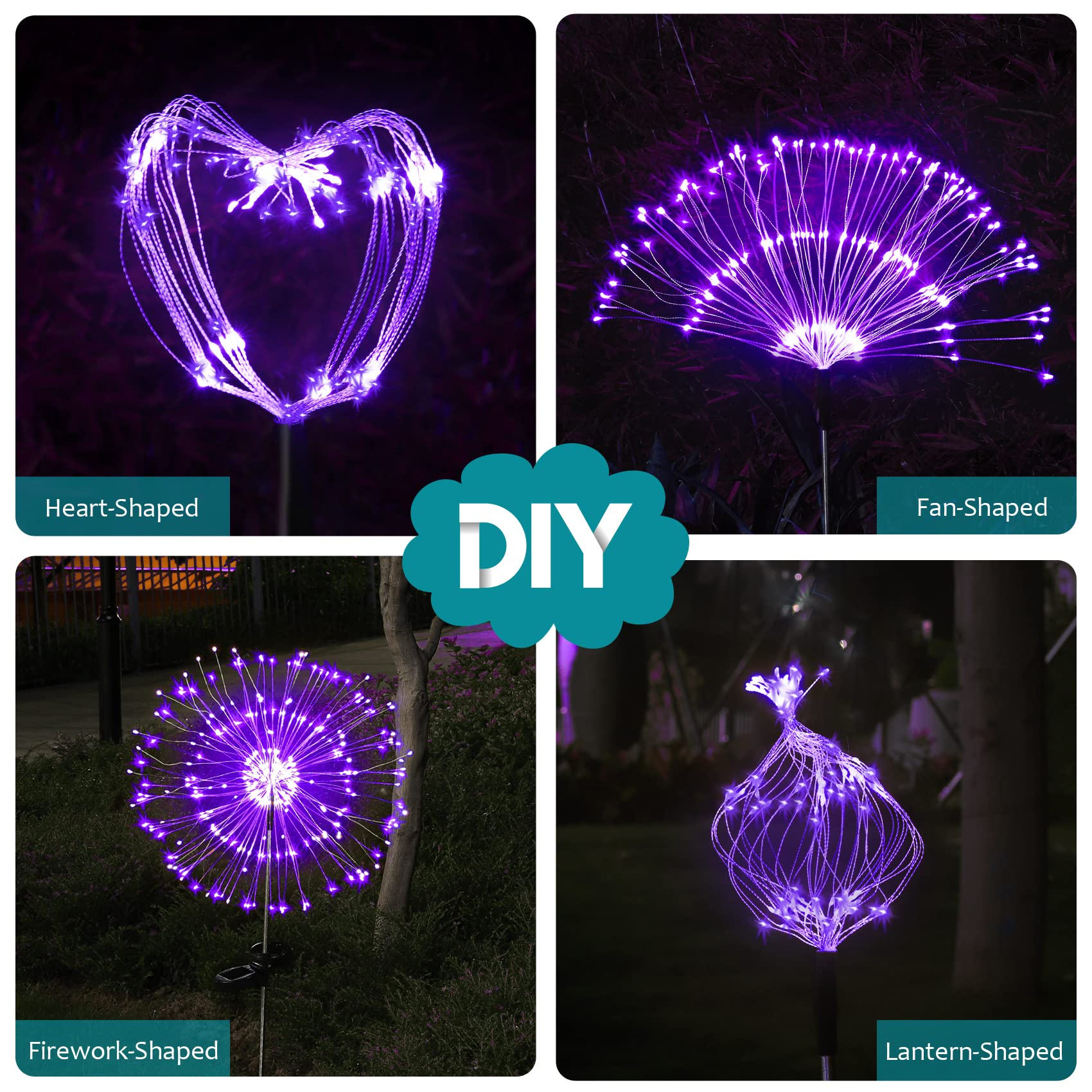 JJGoo Solar Garden Lights, 2 Pack 180 LEDs, Waterproof Outdoor Decorative Lights, Purple