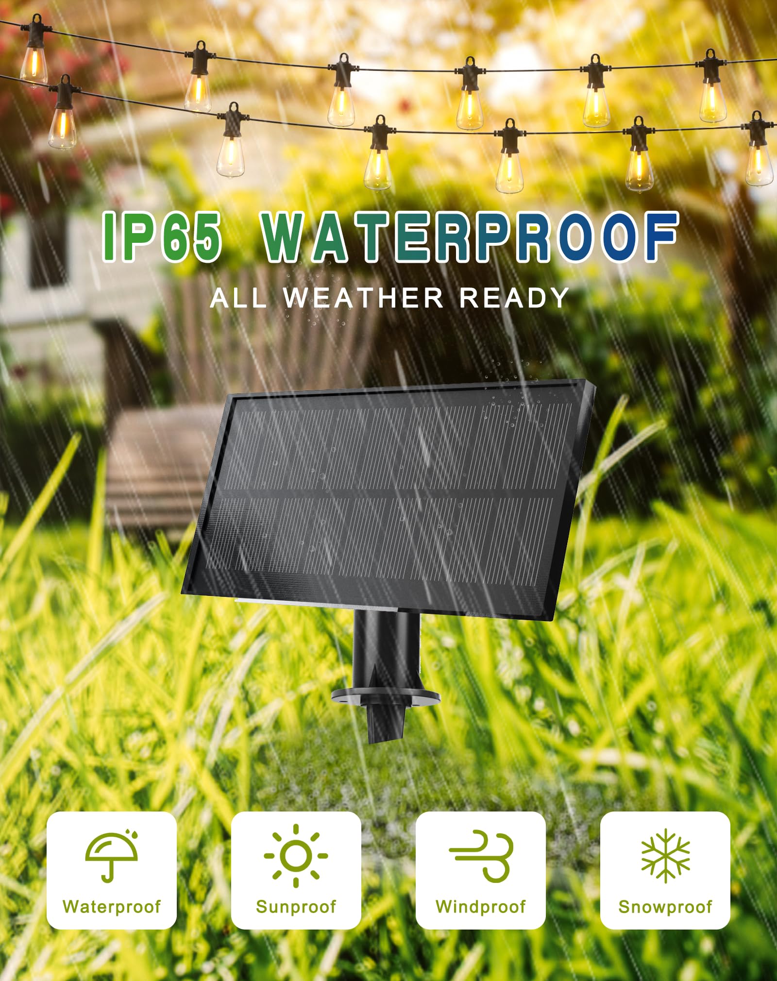 Zuske Solar String Lights Outdoor Waterproof 50Ft With Usb Port And 27 Shatterproof St38 Bulbs(2 Spare), Led Solar Powered Patio