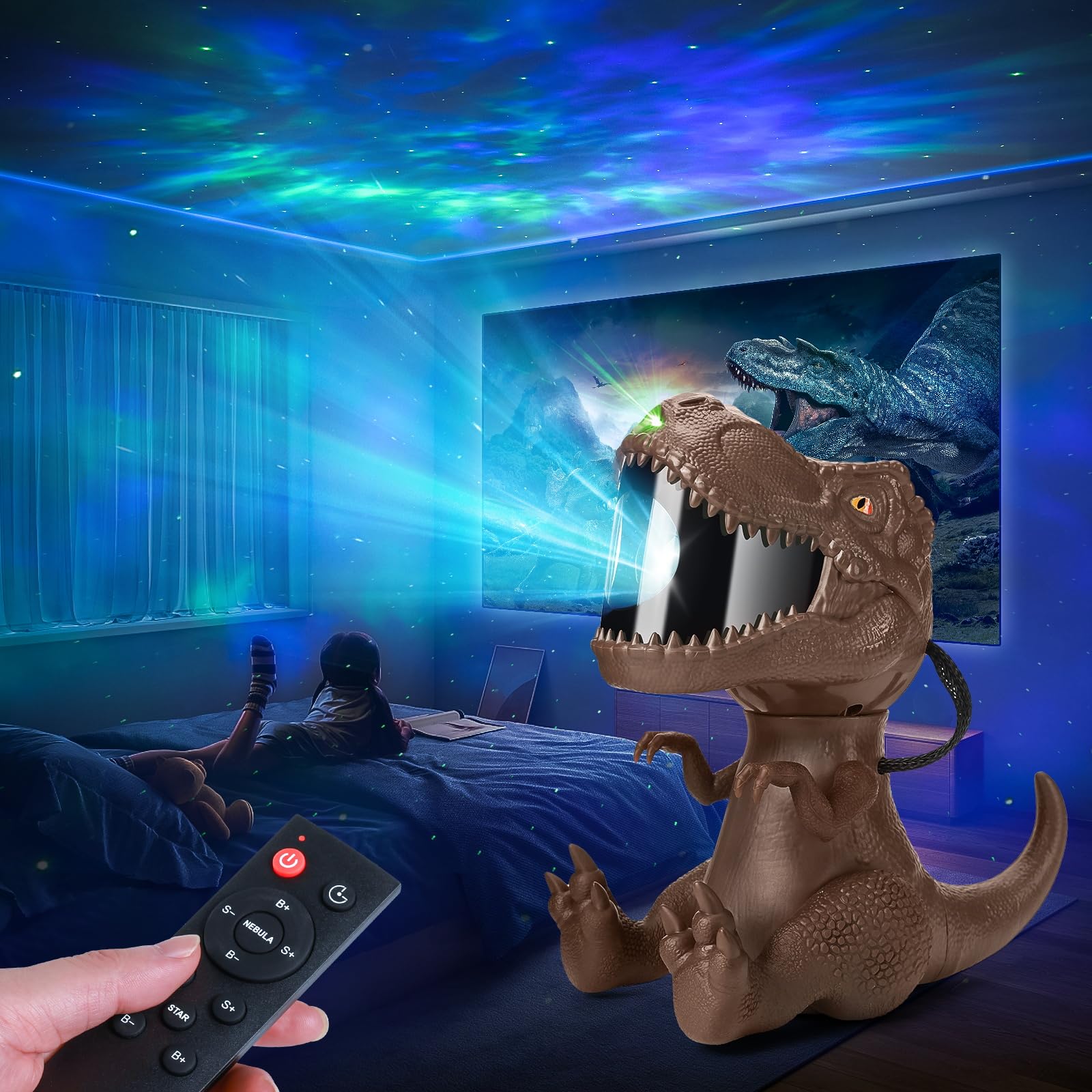 Dinosaur Star Projector Night Light: Galaxy Projector Light for Kids Bedroom Ceiling Decor Christmas Gift (Brown)