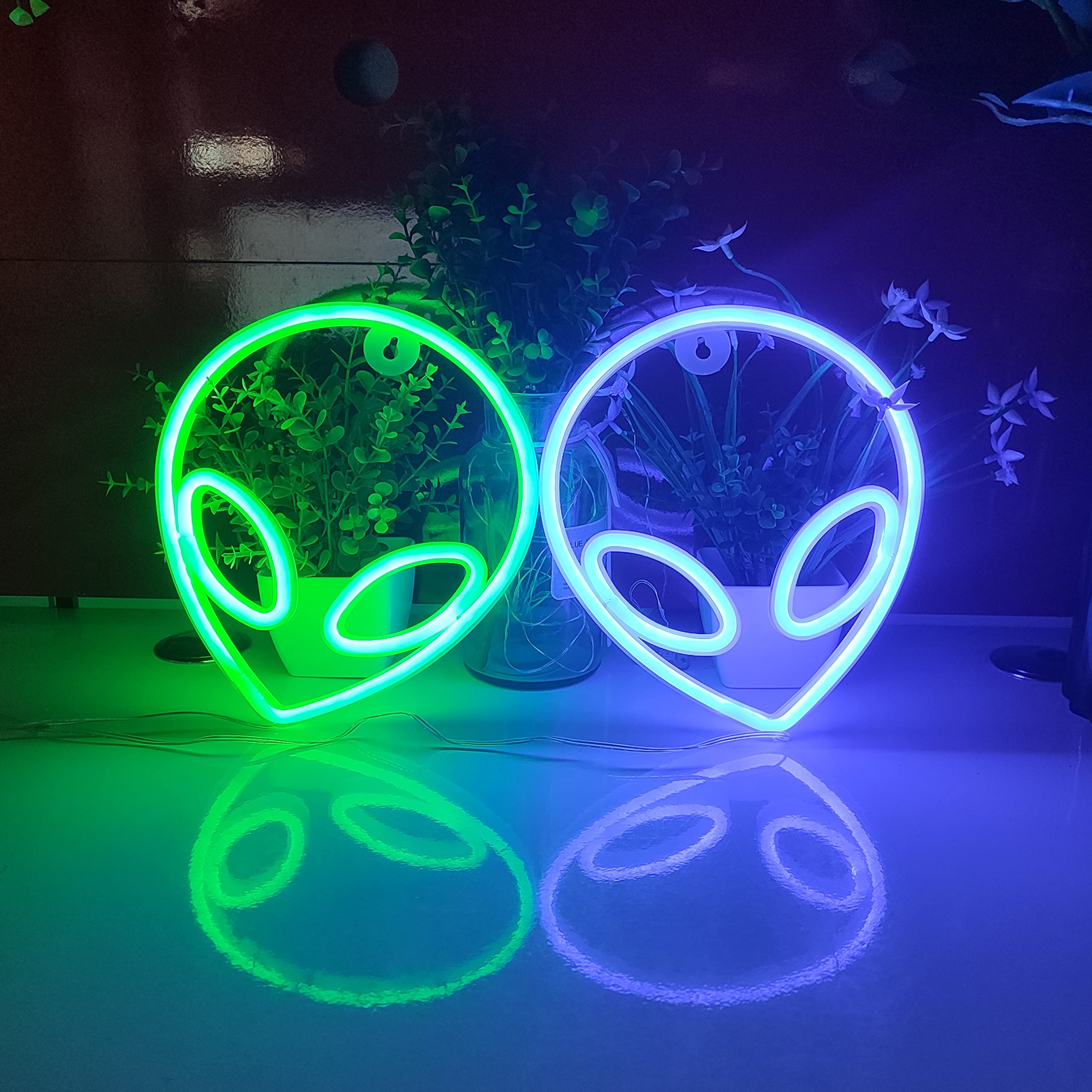 JYWJ Alien Neon Light USB or Battery Powered LED Sign, Green, Model JY-NEON-001, Desktop Wall Decoration for Parties and Businesses
