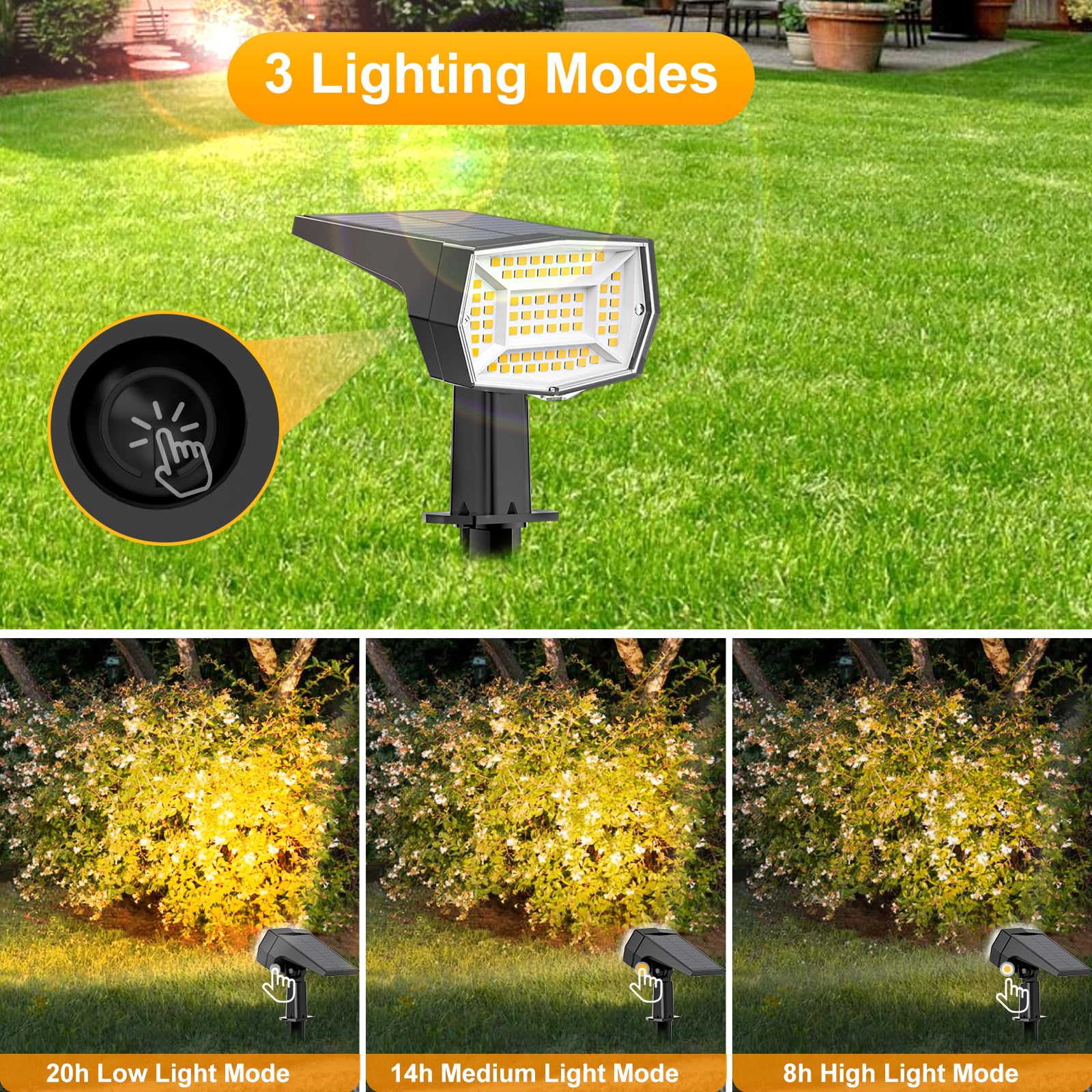 Fabrito 72 Leds Solar Spot Lights Outdoor Waterproof, 3 Modes Landscape Spotlights, Dusk To Dawn Solar Powered Flood Wall Lights For Outside, Solar Garden Lights For Yard Porch 10 Pack (Warm White)