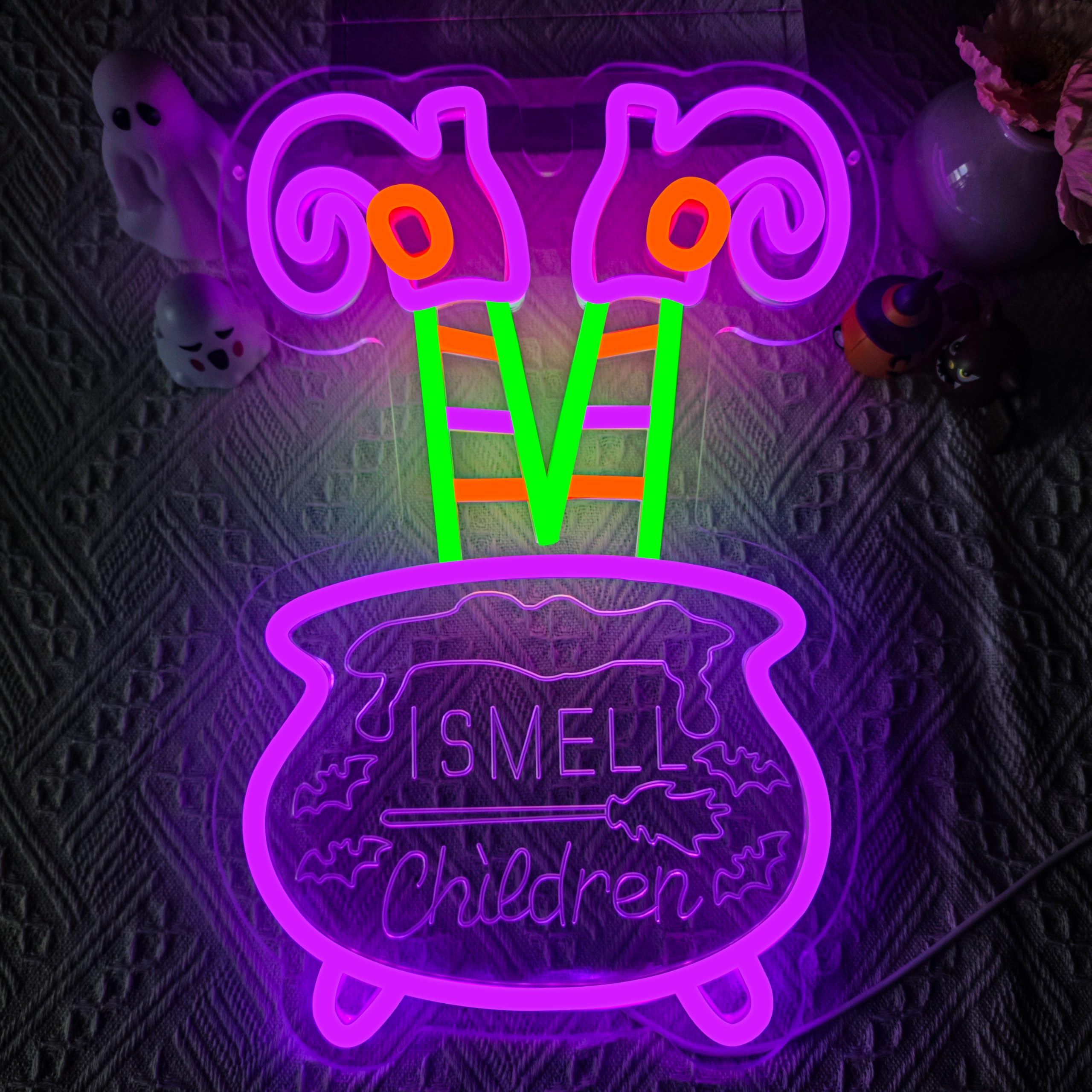 kzjspn Halloween Neon Sign - Dimmable Wall Decor, LED Light, Purple Green Orange