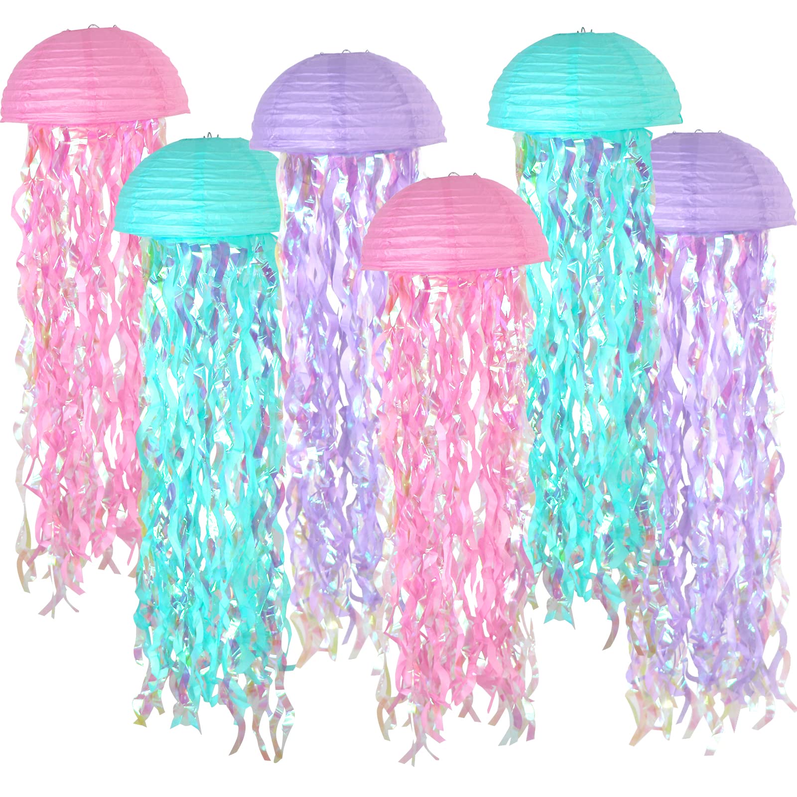ADLKGG Hanging Jelly Fish Paper Lanterns, Pink Purple Blue Gradient Colorful Paper Lanterns for Mermaid Theme Birthday Party Und