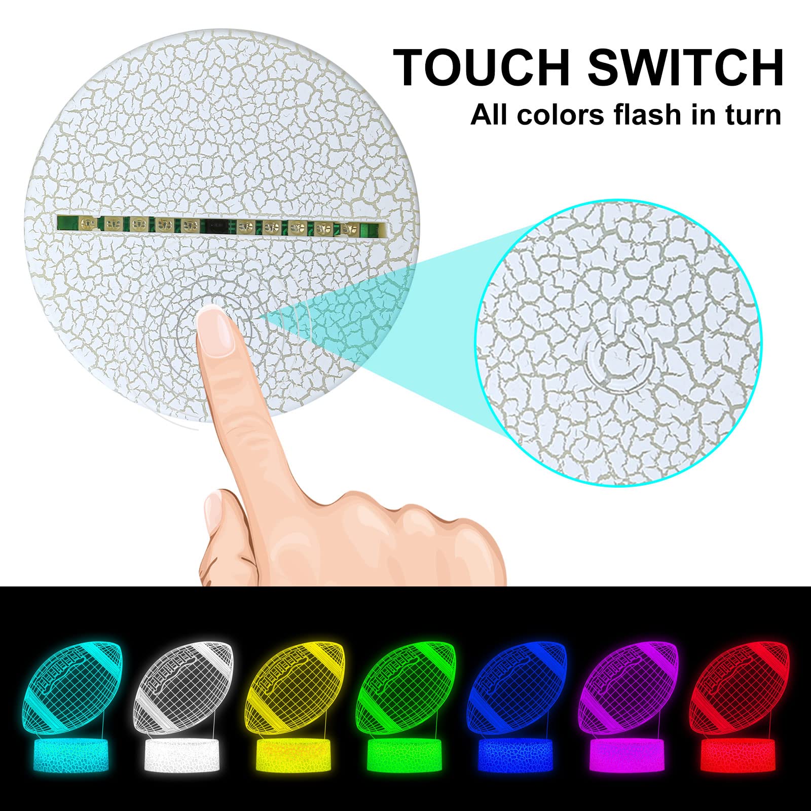 Shanjianke Football 3D Night Light Touch Control - 7 Colors Auto Gradient Night Light,Kids Night Light Suitable For Home Outdoor