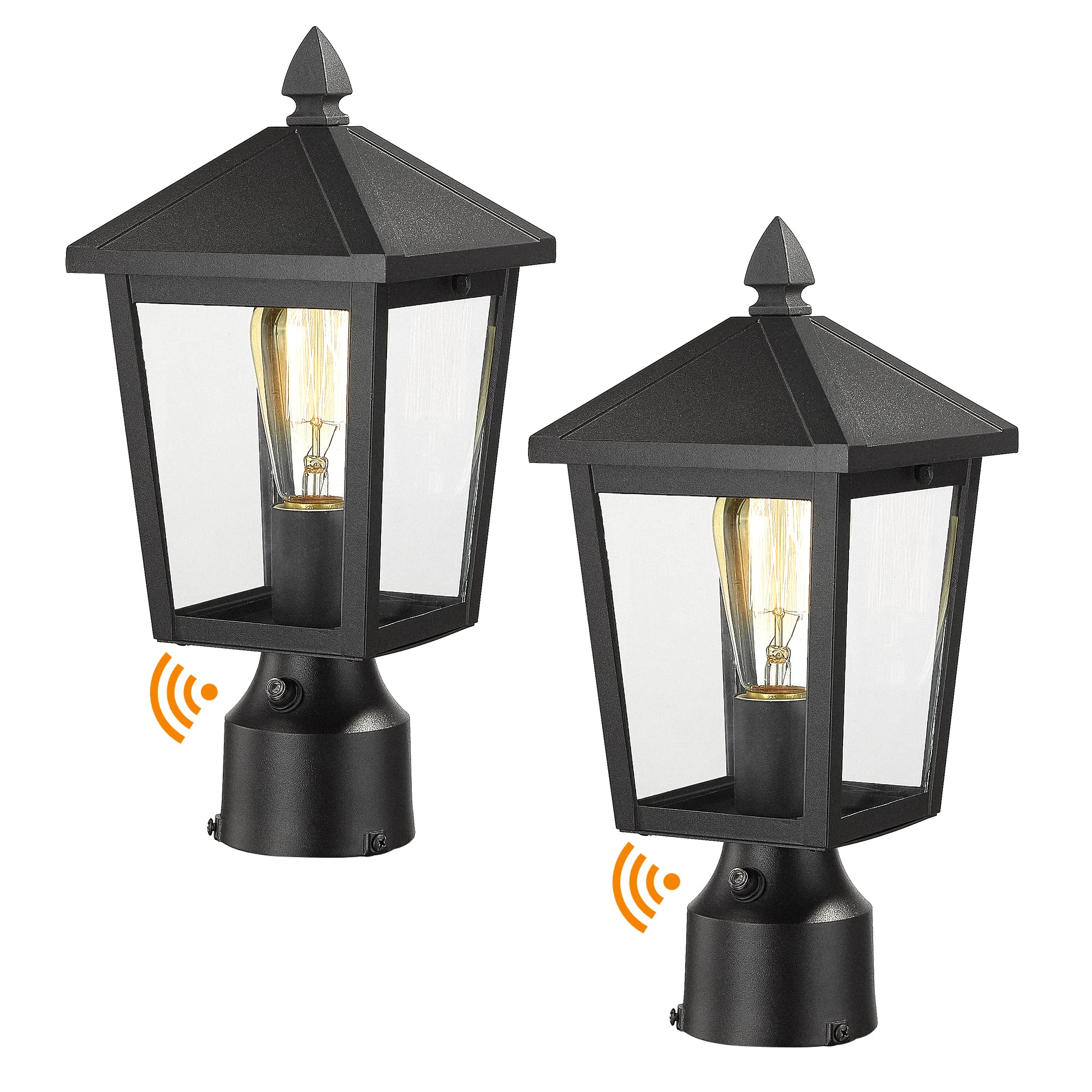 zeyu 2 Pack Dusk to Dawn Outdoor Post Lights, Industrial Pole Light for House Courtyard, Die-Cast Aluminum with Clear Glass, Bla