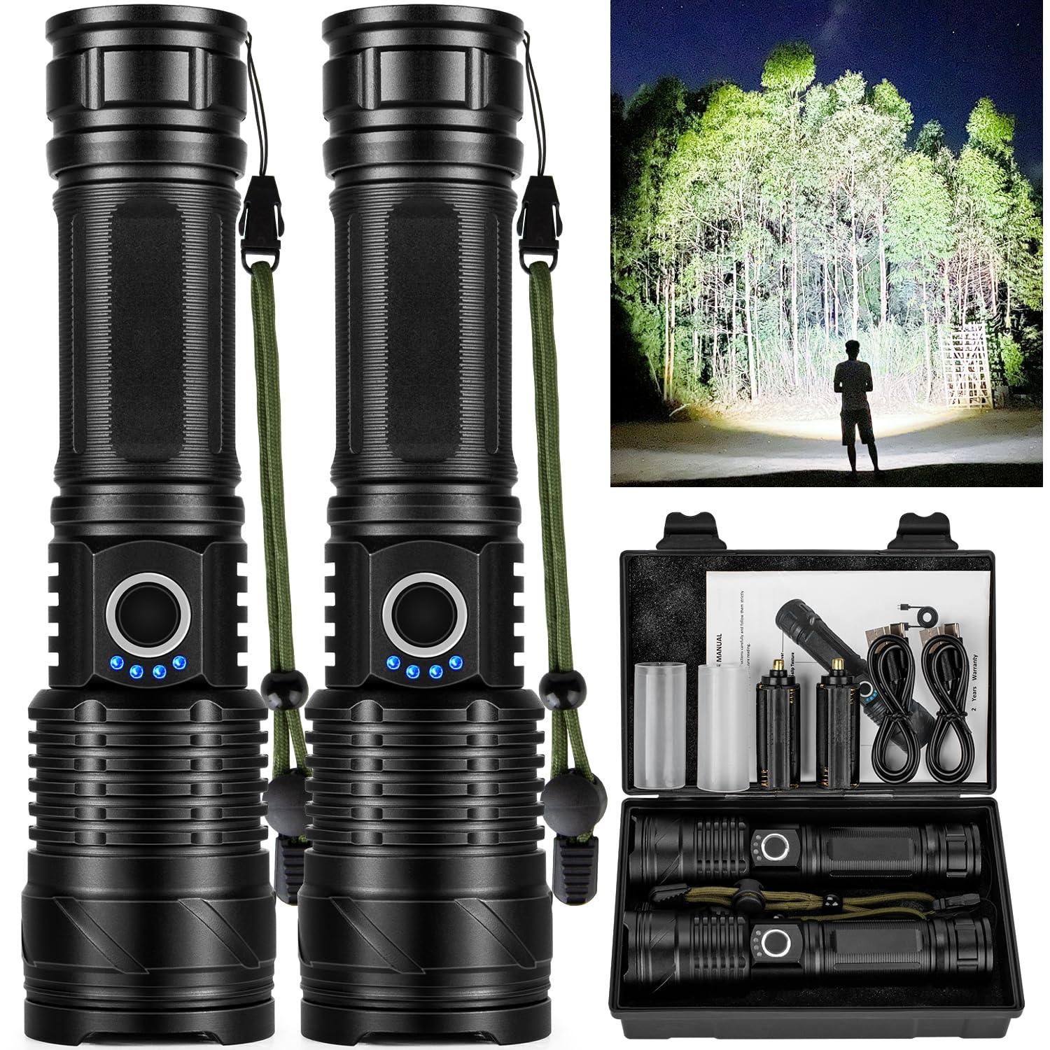 Taoquwe 990,000 Lumens Rechargeable Led Flashlight - Waterproof, High Lumens For Camping & Home