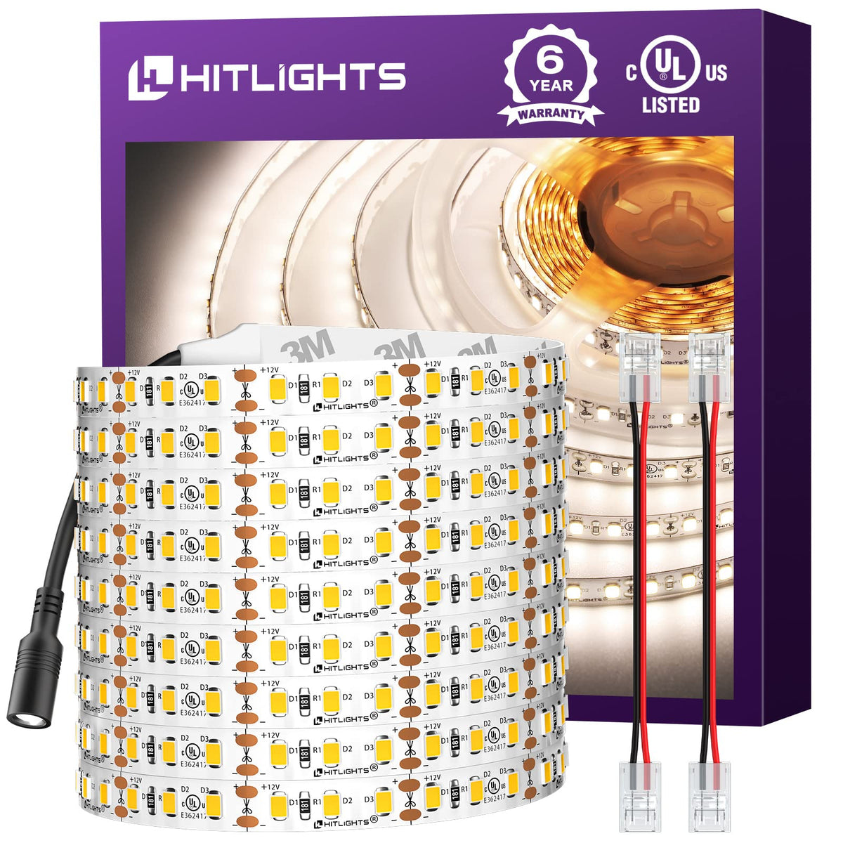 Hitlights Led Strip Lights Neutral White 4000K, 24.6Ft High Density 12V Tape Light Dimmable, 900 Leds, Cri>90, Ul Listed, Flexib
