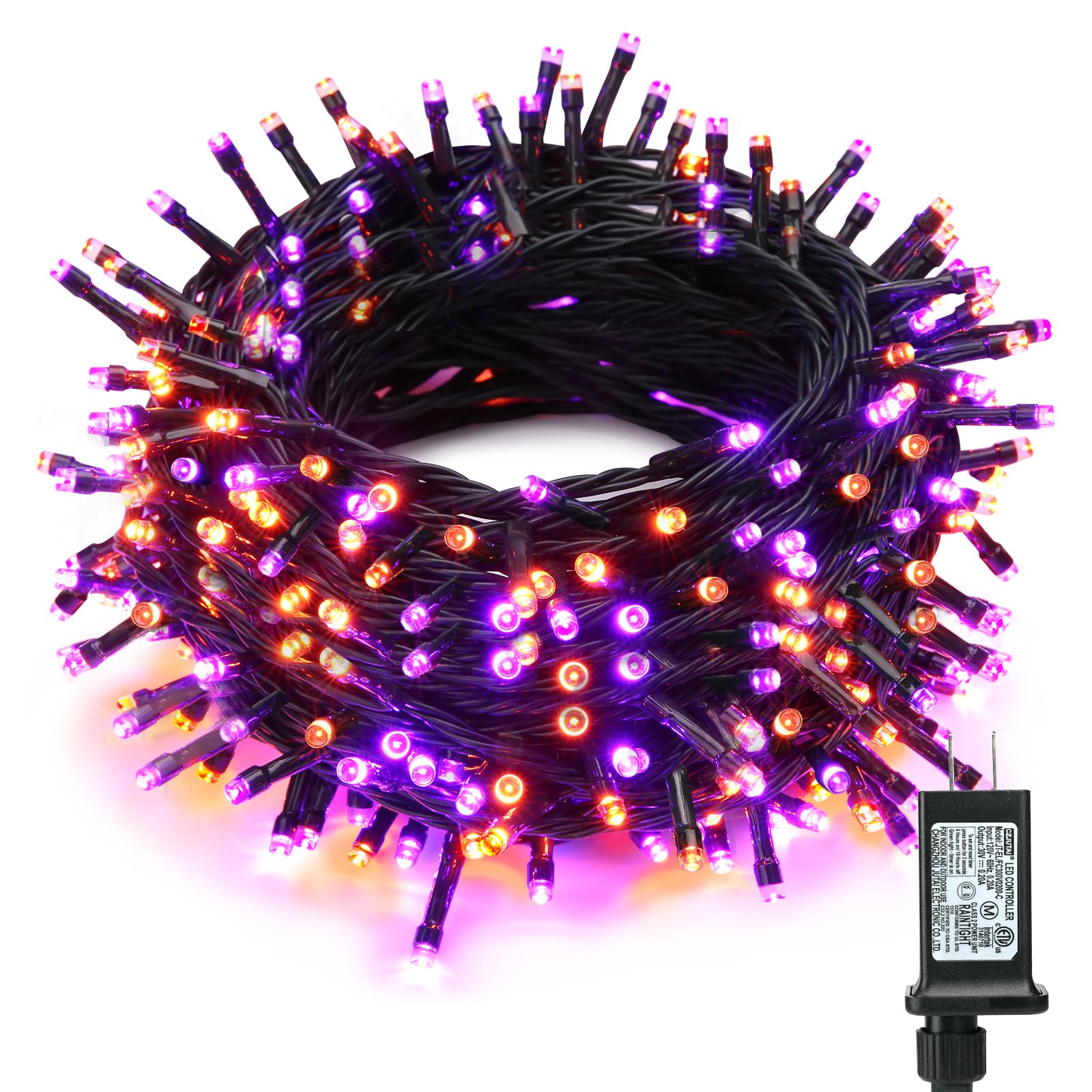 Odeetronic Orange & Purple Halloween Lights, 98.42Ft 300 Led Orange Lights, Connectable 8 Modes Halloween String Lights, Plug In Twinkle Purple Halloween Lights Waterproof For Holiday Party Home Decor