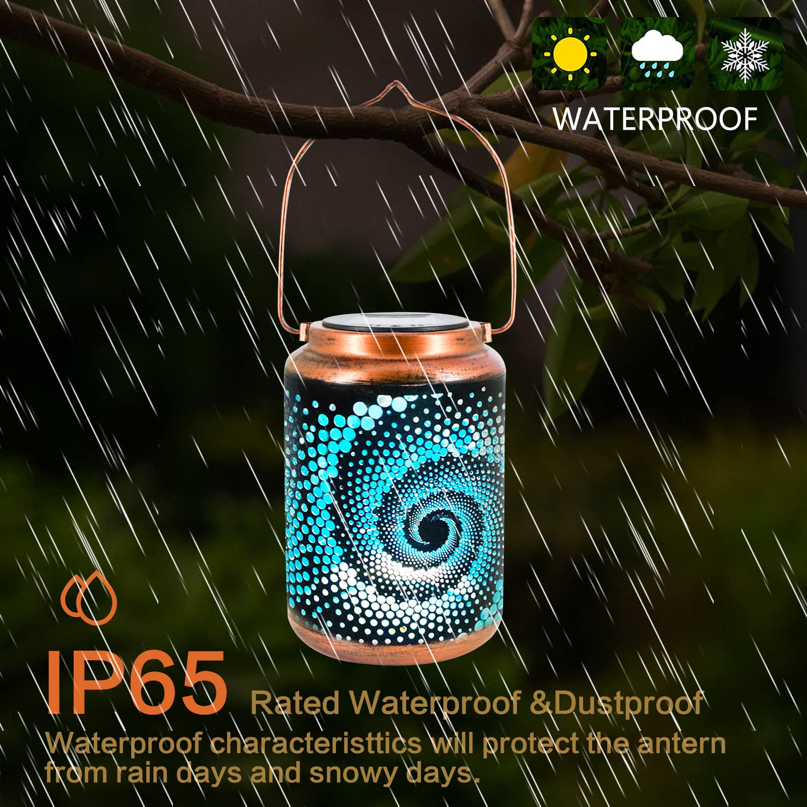 DIBIEECN Solar Lantern - Outdoor Hanging Metal LED Lantern, Waterproof, Bronze, Model RC-DL1001