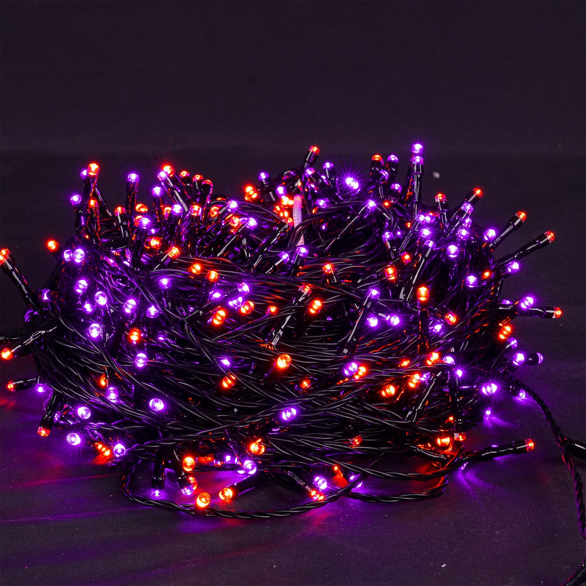 Dazzle Bright Purple & Orange Halloween String Lights, 33FT 100 LED Connectable Black Wire 8 Modes String Lights, Waterproof Hal