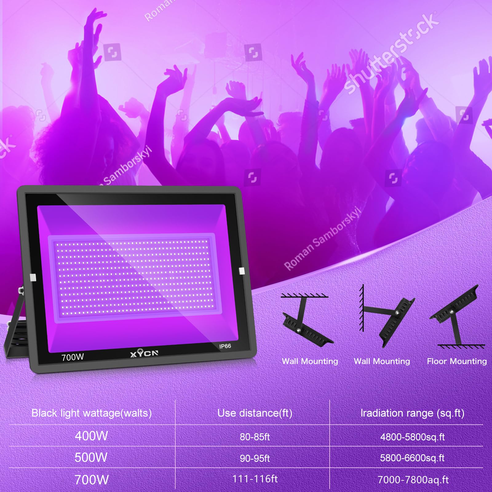 XYCN 2 Pack 700W LED Black Lights, IP66 Waterproof, 395nm-410nm, for Glow in the Dark, Dance Party, Body Paint, PG-Black-700W