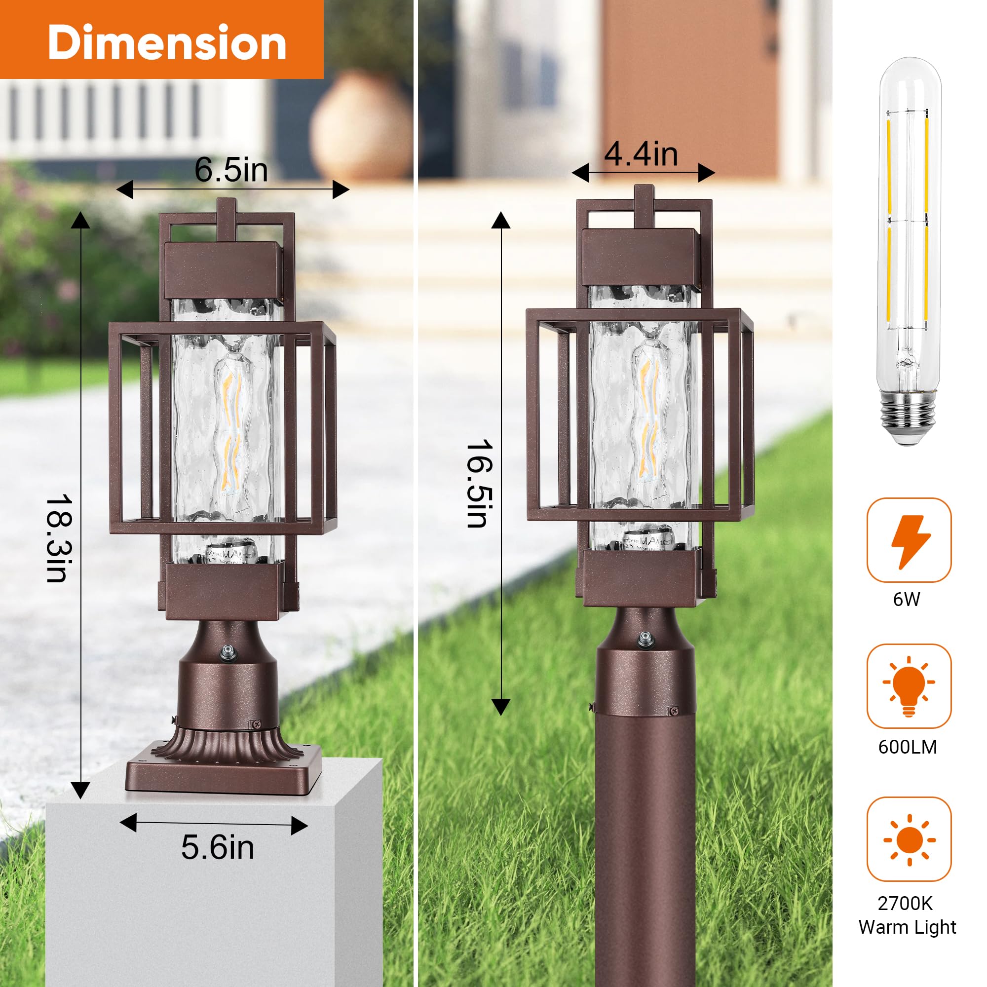 PARTPHONER 18in Outdoor Post Light Fixture, Waterproof Aluminum, Bronze, Model PAPO034AZ1
