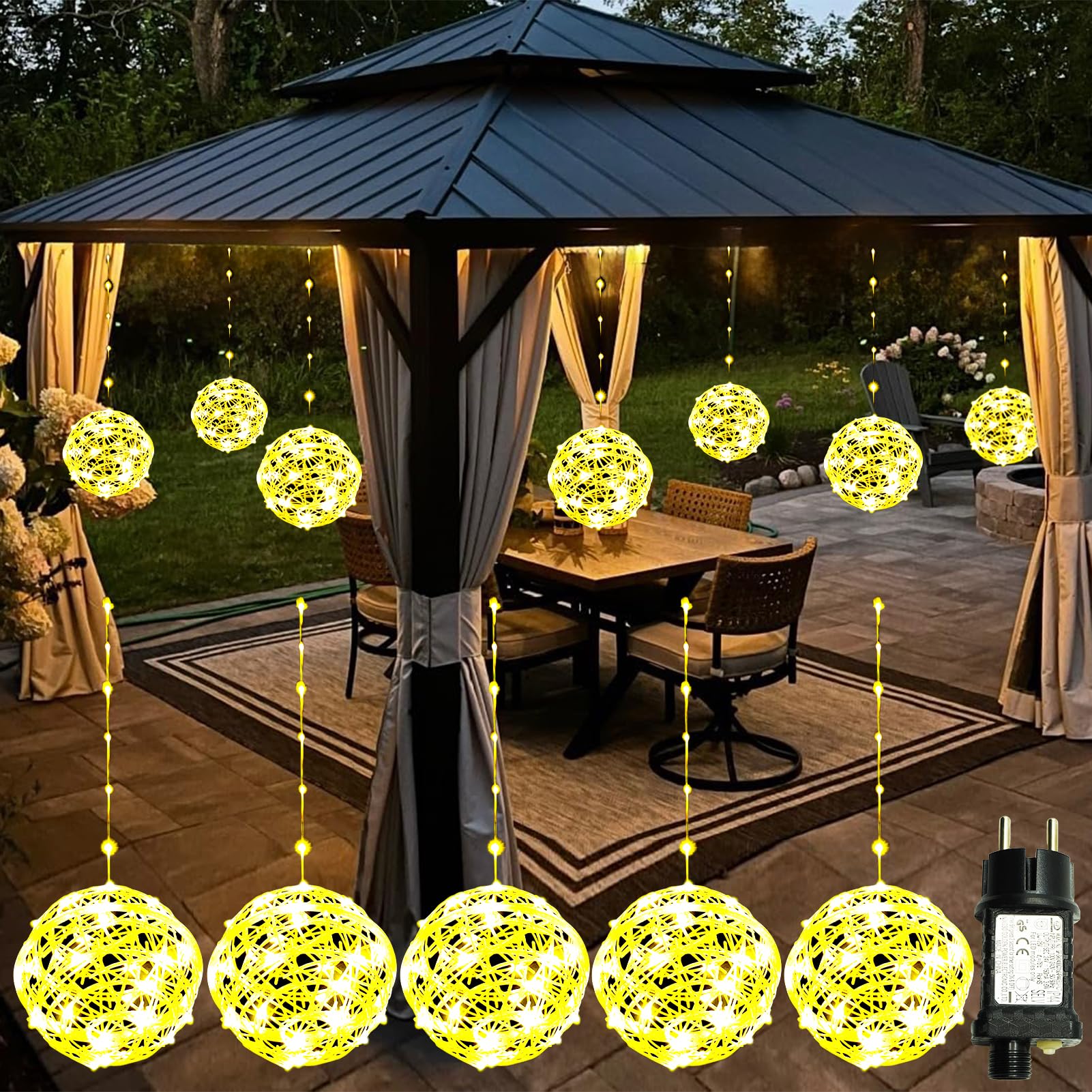5 Pack 200Led Christmas Ball Lights For Tree Outdoor  8 Modes 7.87In Globe String Lights Waterproof  Sphere Fairy Lights Outside For Window House Garden Yard Porch Indoor Decorations  Warm White