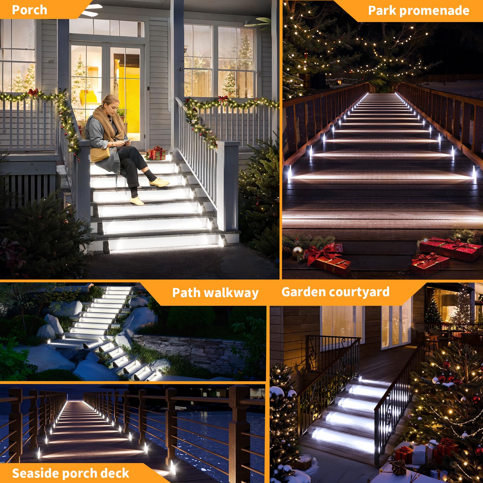 Kinkai 12 Pack Solar Stair Lights  Outdoor Step Light Waterproof Deck Lighting For Outside Garden Front Door Porch Yard Patio Decor (White Light)