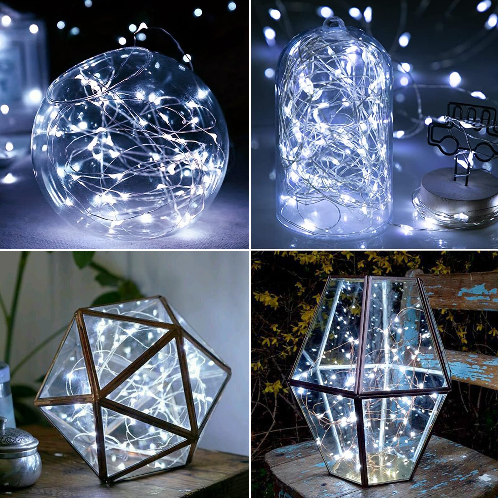 litogo 50 Pack Fairy Lights, 7ft 20 LED Waterproof Silver Wire, Battery Operated, Cool White, Model BL19C-50