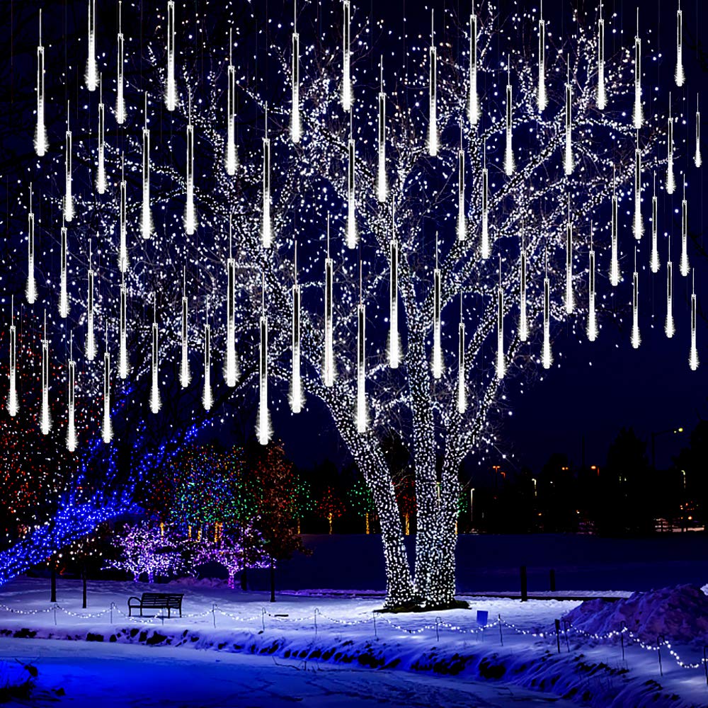 Aokudoni 16&quot; Meteor Shower Lights, 8 Tube White Led Icicle String Lights For Xmas & Weddings