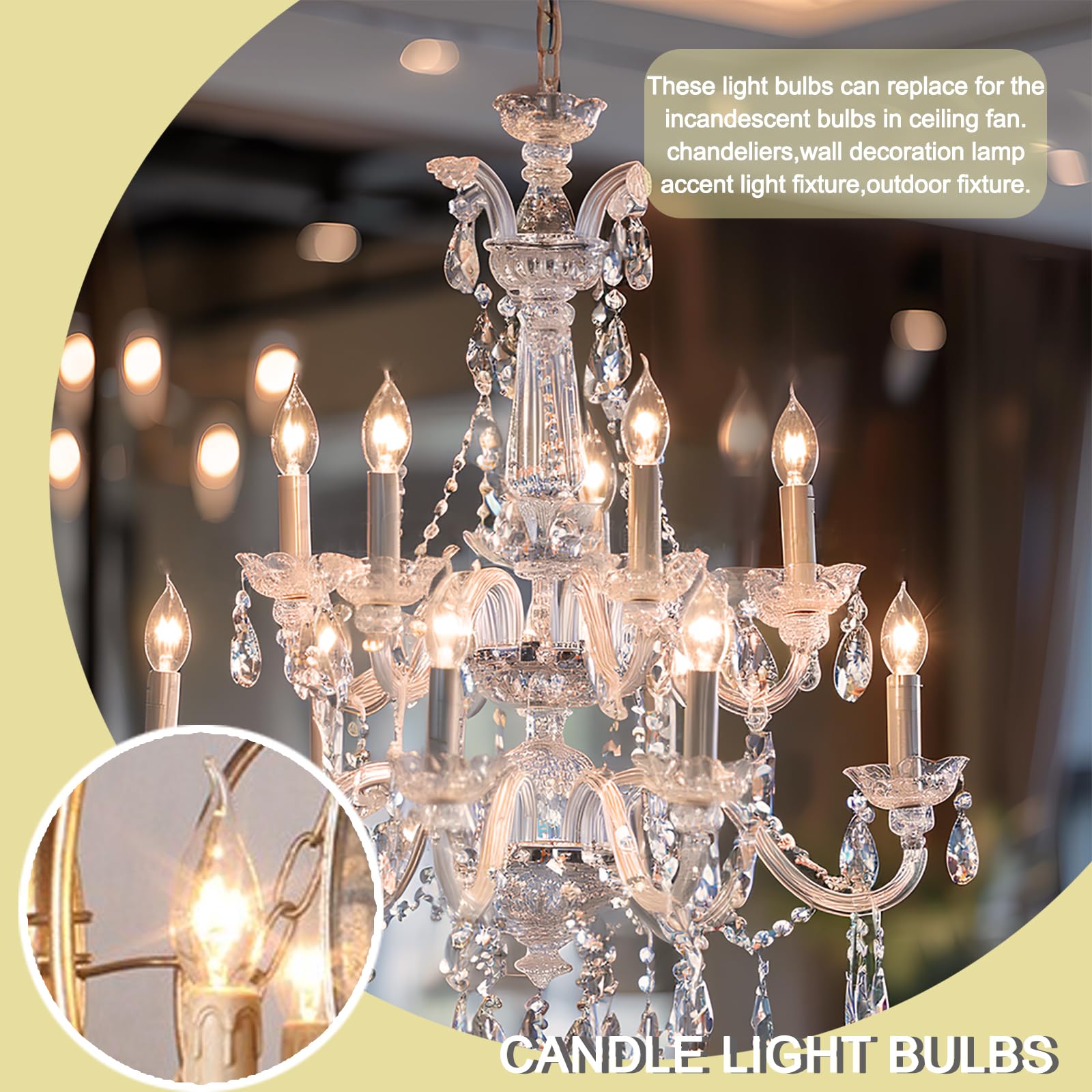 Potanro E12 Incandescent Light Bulbs 40Watt Warm White 2700K, 300 Lumens Candelabra Light Bulbs Decorative Dimmable Chandelier L