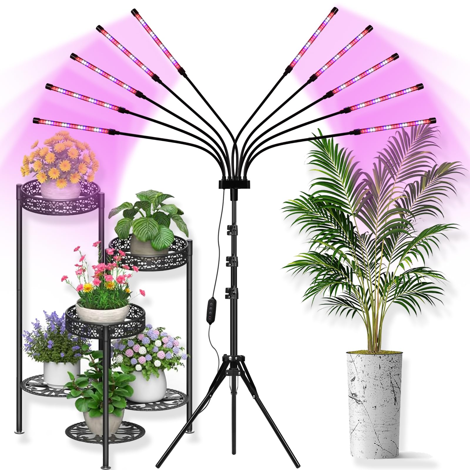 Yehsence LED Grow Lights for Indoor Plants, [ 10 in1 ] Full Spectrum Grow Light with Tripod Stand, Auto On/Off Timing 4/8/12H, P