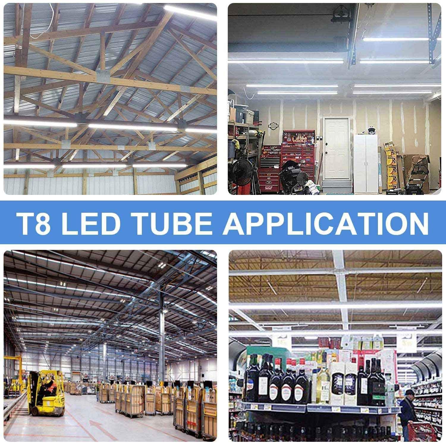 Signmark T8 4FT LED Tube Light Fixture, 24W with ON/Off Switch, Pack of 12, 6000K Super White, Clear Cover, Indoor Connectable
