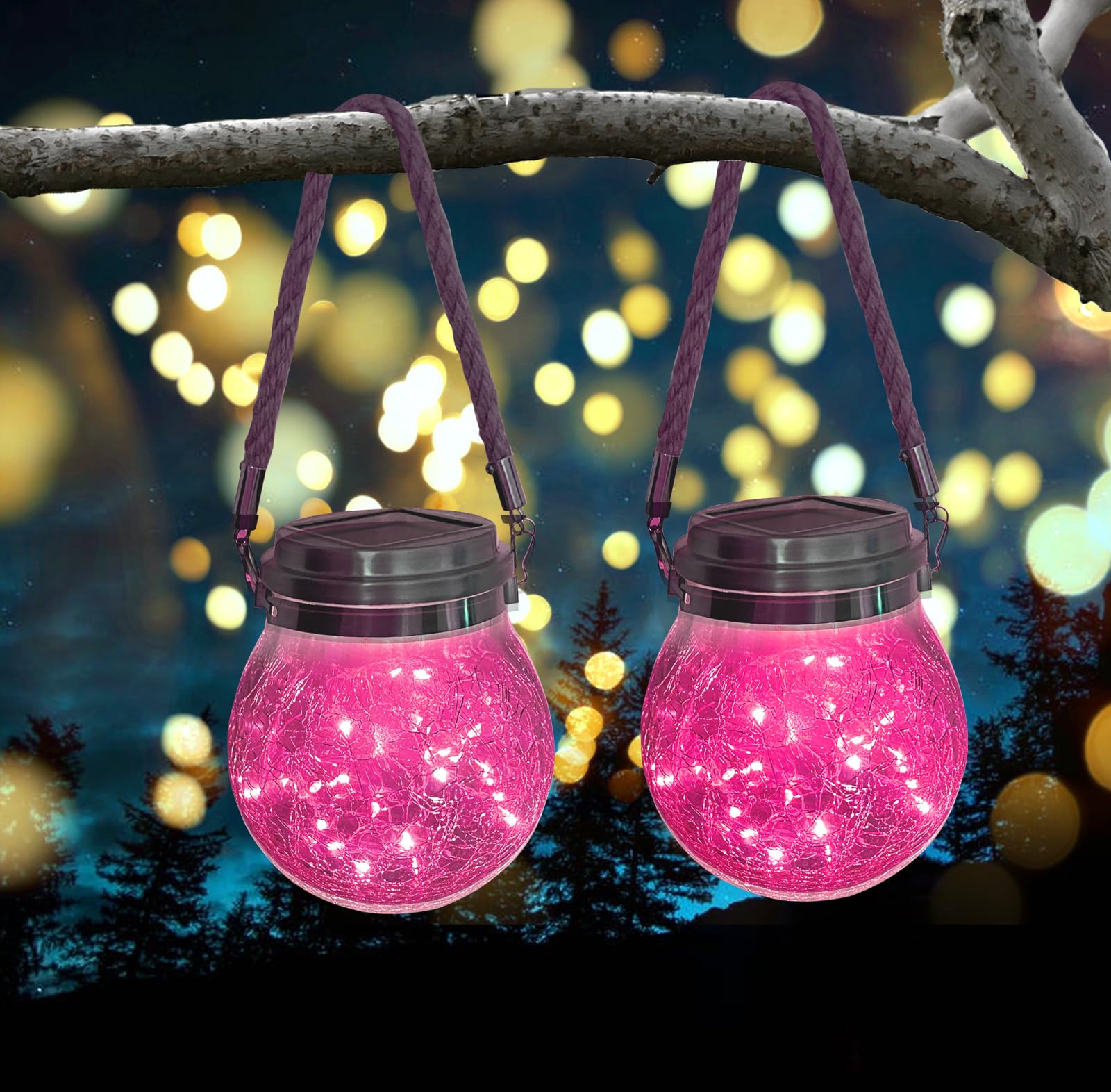Hanging Outdoor Solar Lights VGE 2 Pack 30LED Splited Glass Ball Decorative Lights Solar Powered Waterproof Landscape Lights with Handle for Tree Yard Garden Patio Fence Holiday Decor(Pingk)