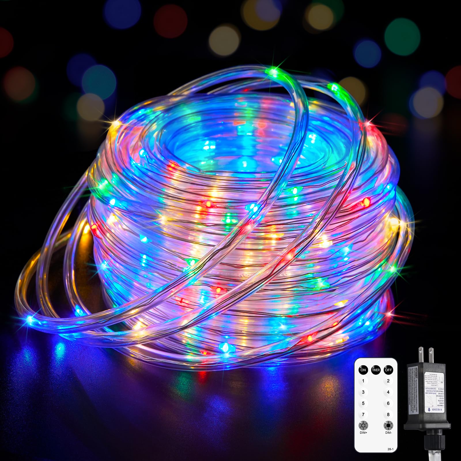 JMEXSUSS 200 LED Rope Lights for Outside, Rope Lights Indoor Outdoor Waterproof, 66 FT String Lights Plug in with Remote for Camping Patio Garden RV Christmas Tree Decoration(Multi Color)