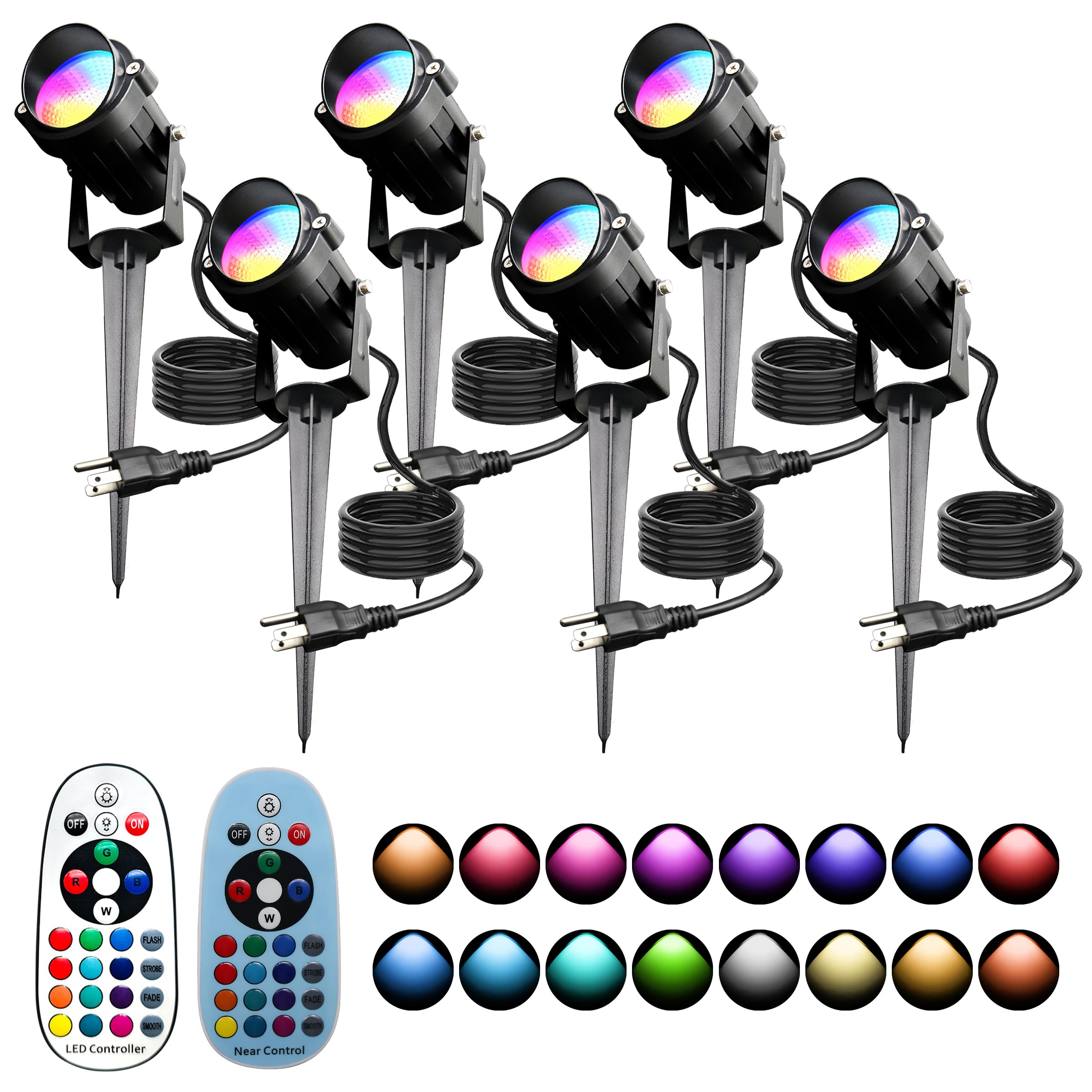 UPONELED RGBW Landscape Spotlight, 12W LED Outdoor Lights with Remote, IP65 Waterproof, 2Pack, Black, Model FBAUPDCD-120V