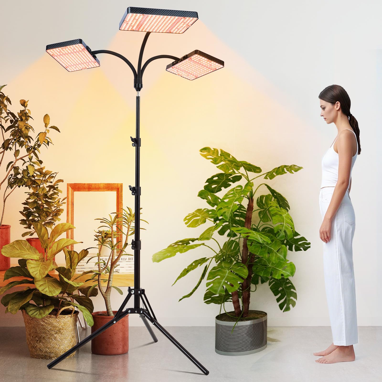 3-Head Grow Light with Stand 75W, FECiDA 2025 Grow Lights for Indoor Plants, Full Spectrum LED Plant Grow Light for Houseplants,