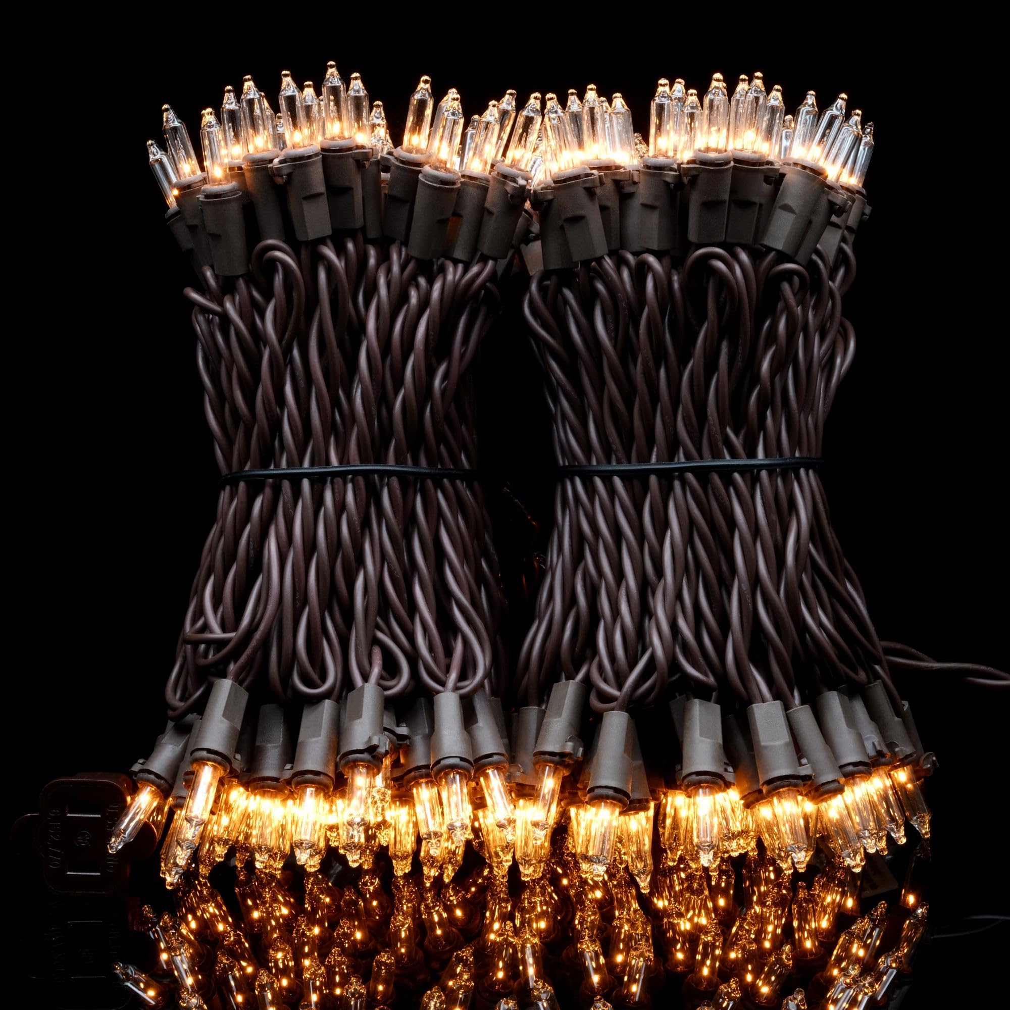 Yuletime Clear Christmas Lights With Brown Wire, Pack Of 2 Strands 33 Ft 100 Count Ul Certified Incandescent Mini String Lights